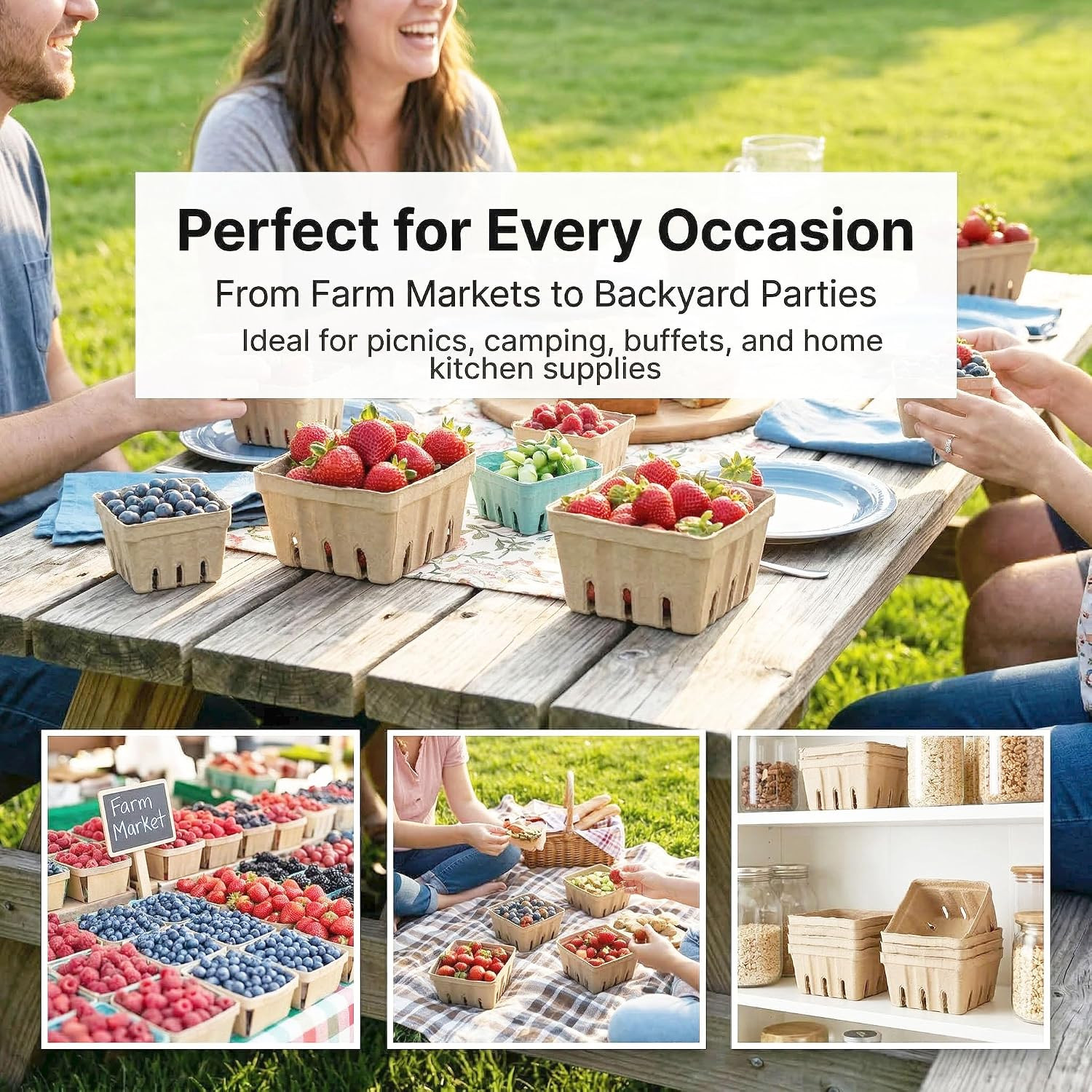 30 Pack Natural Pulp Fiber Berry Baskets Vented Produce Containers Small
