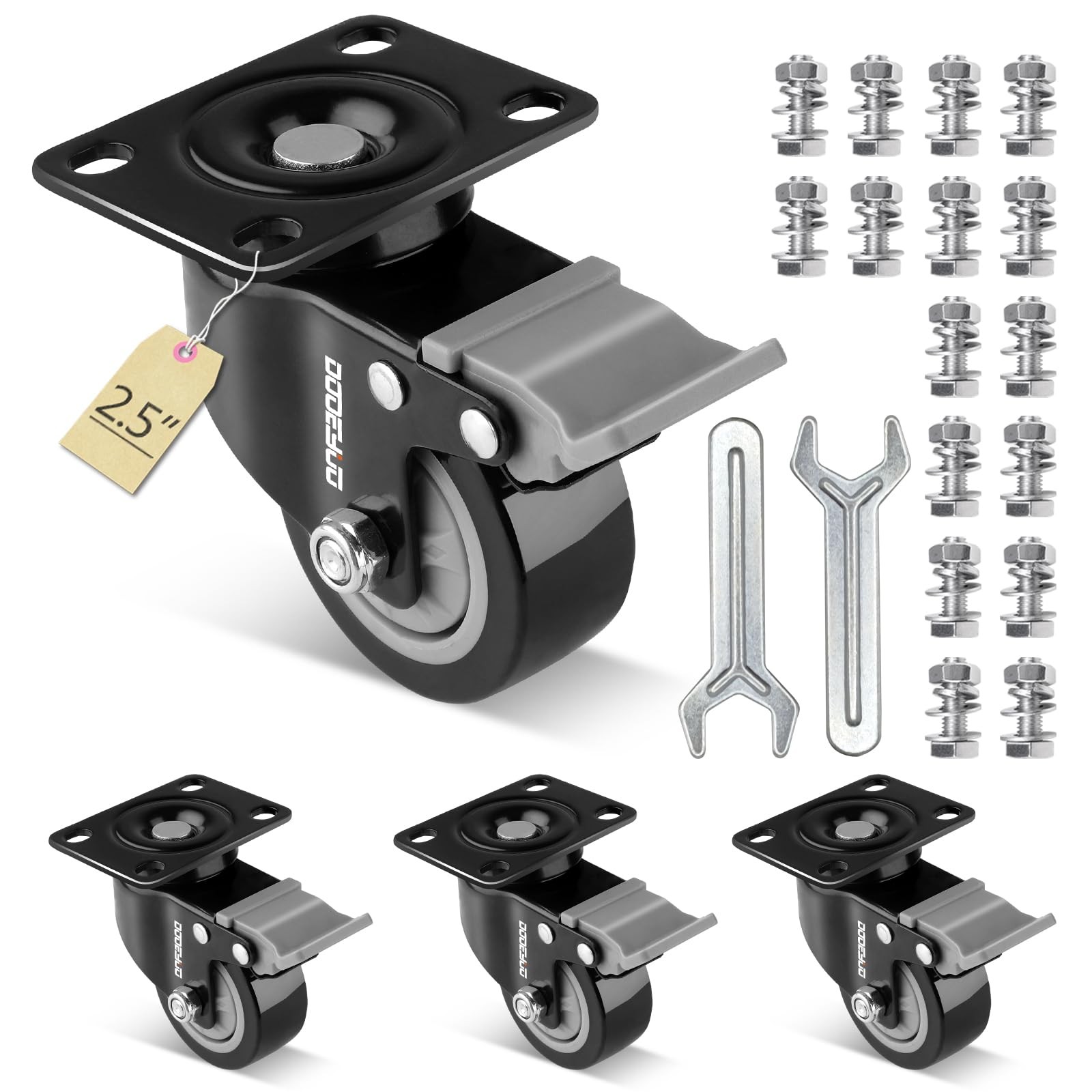 4 PCS 2.5 Inch Heavy Duty Caster Wheels Rubber Swivel Brake 710LBS Load