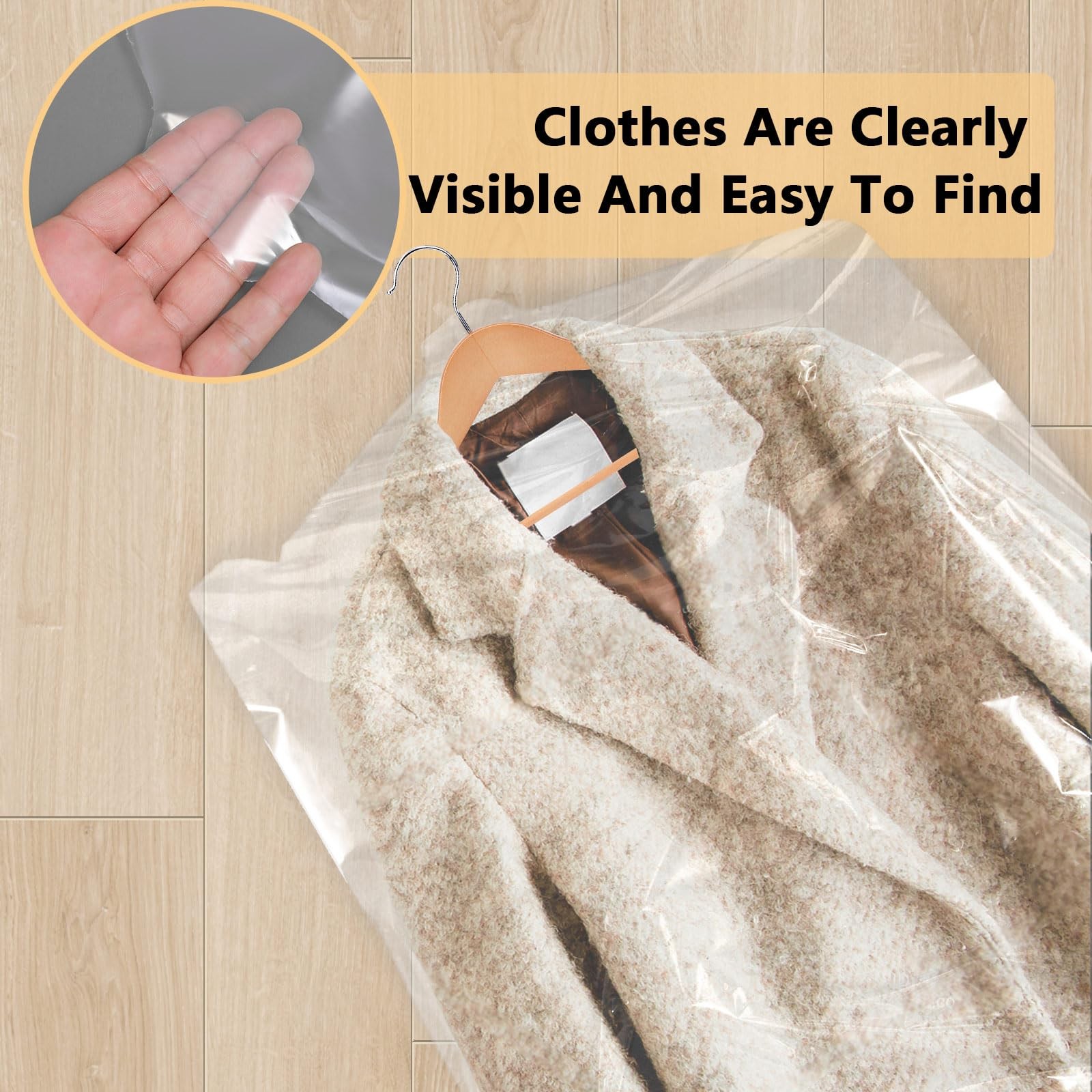 50 Pack Clear Plastic Garment Bags Hanging Clothes Storage for Dresses Skirts