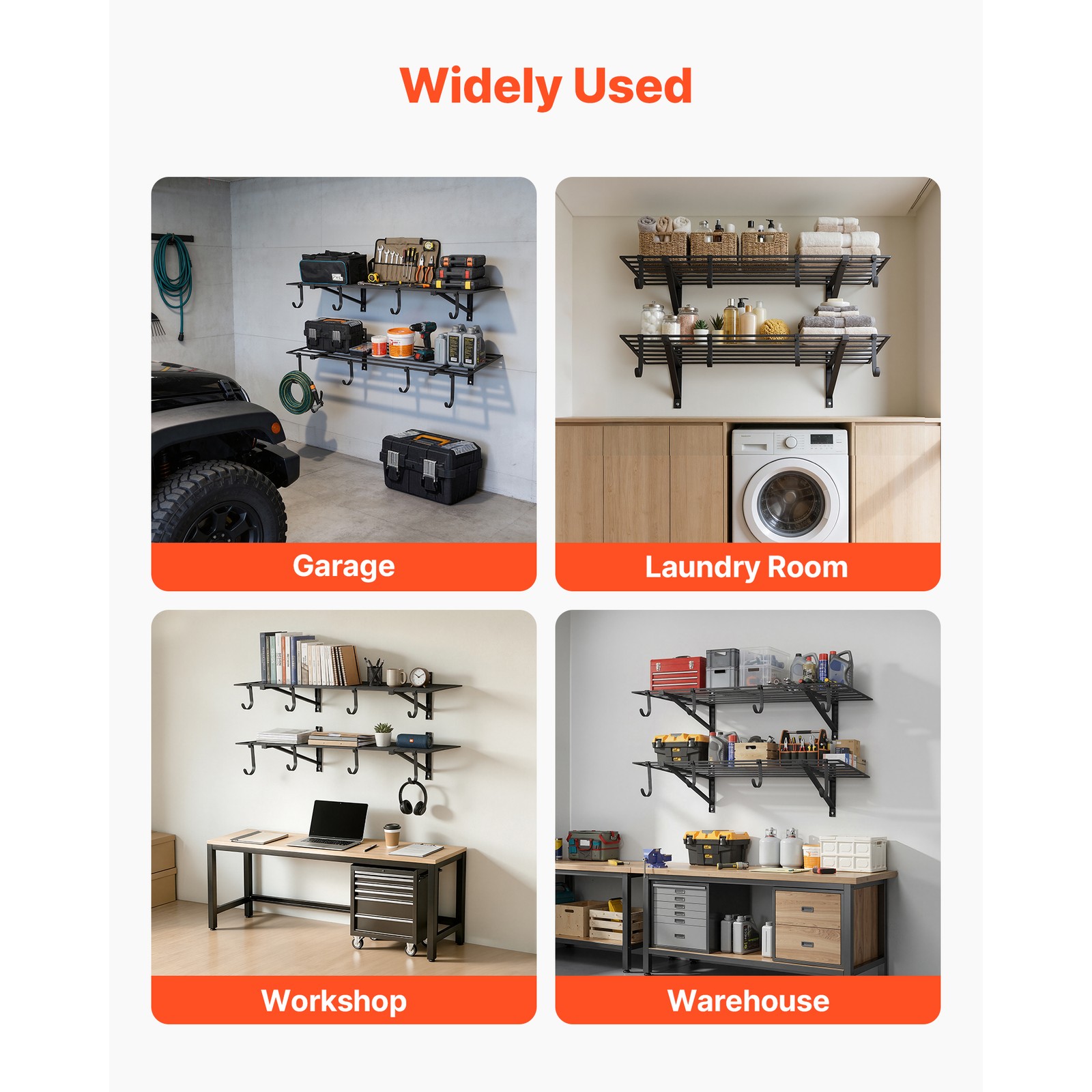Uimoso 2 x 4 ft Wall-Mounted Garage Shelving, 520 lbs Capacity for Storage
