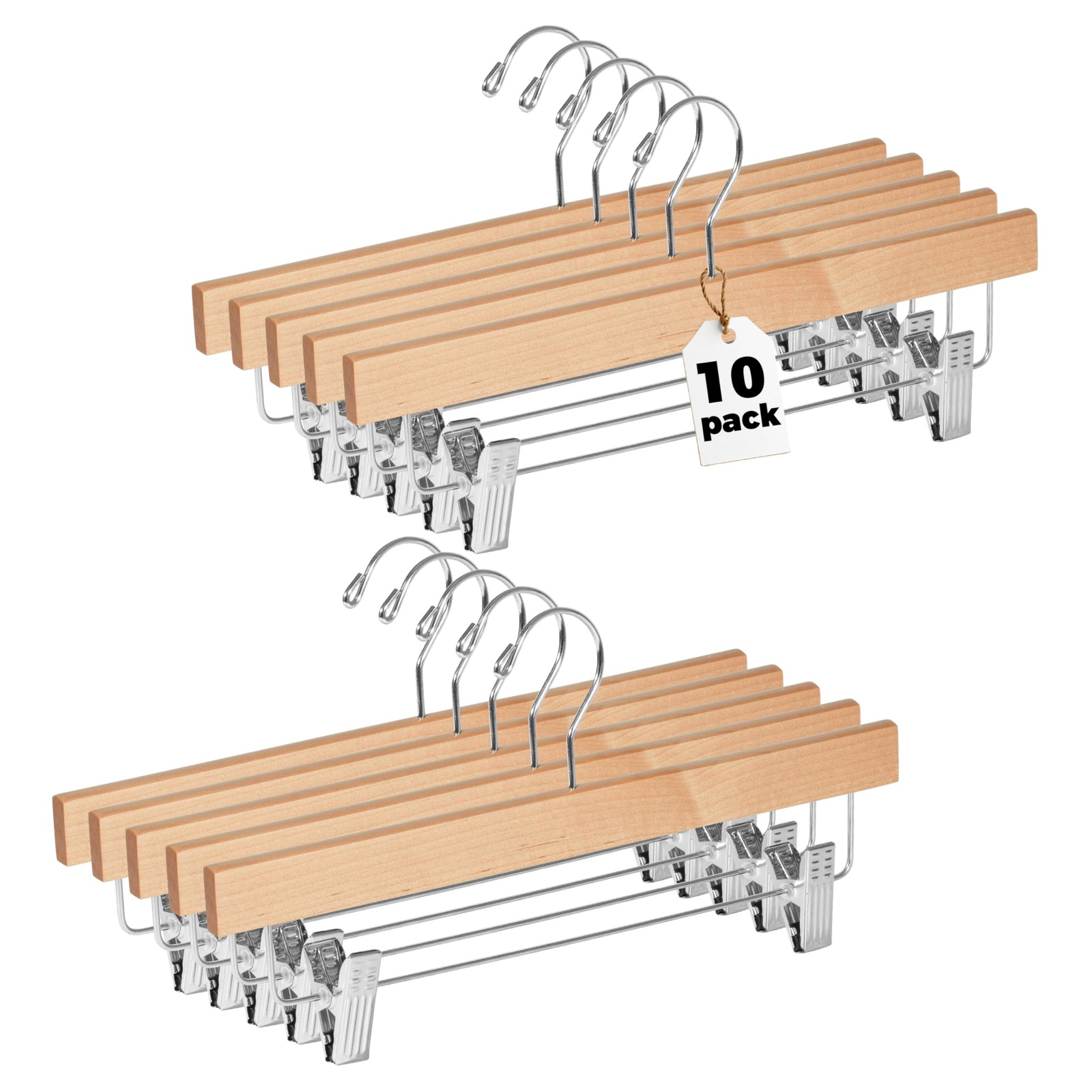 Quality Hangers Wooden Pants 14 inches (L) x 6.5 (H), Natural