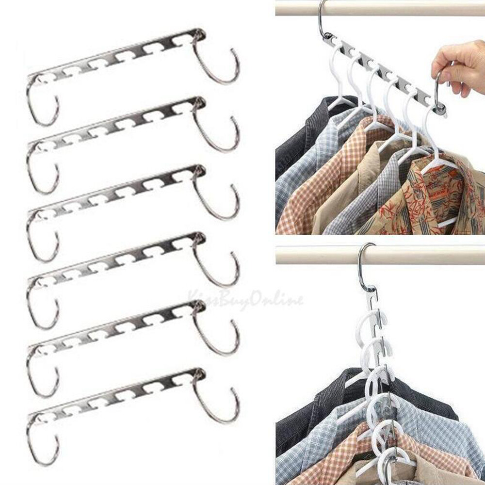 6Pcs Metal Wonder Magic Closet Hanger Organizer Hook Space Saving Clothes Racks