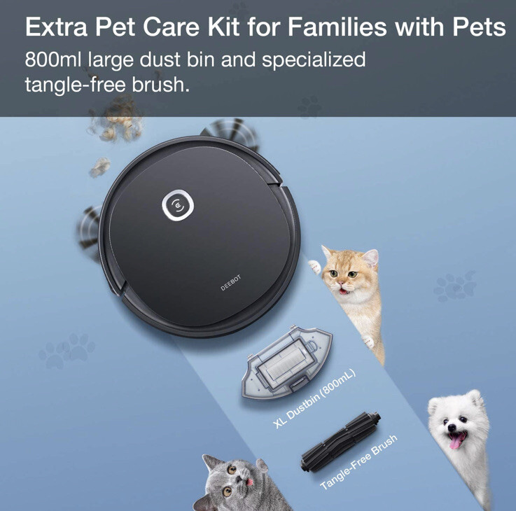 ECOVACS Robotics – DEEBOT OZMO U2 PRO Robotic Vacuum & Mop With Pet Care Kit BLK