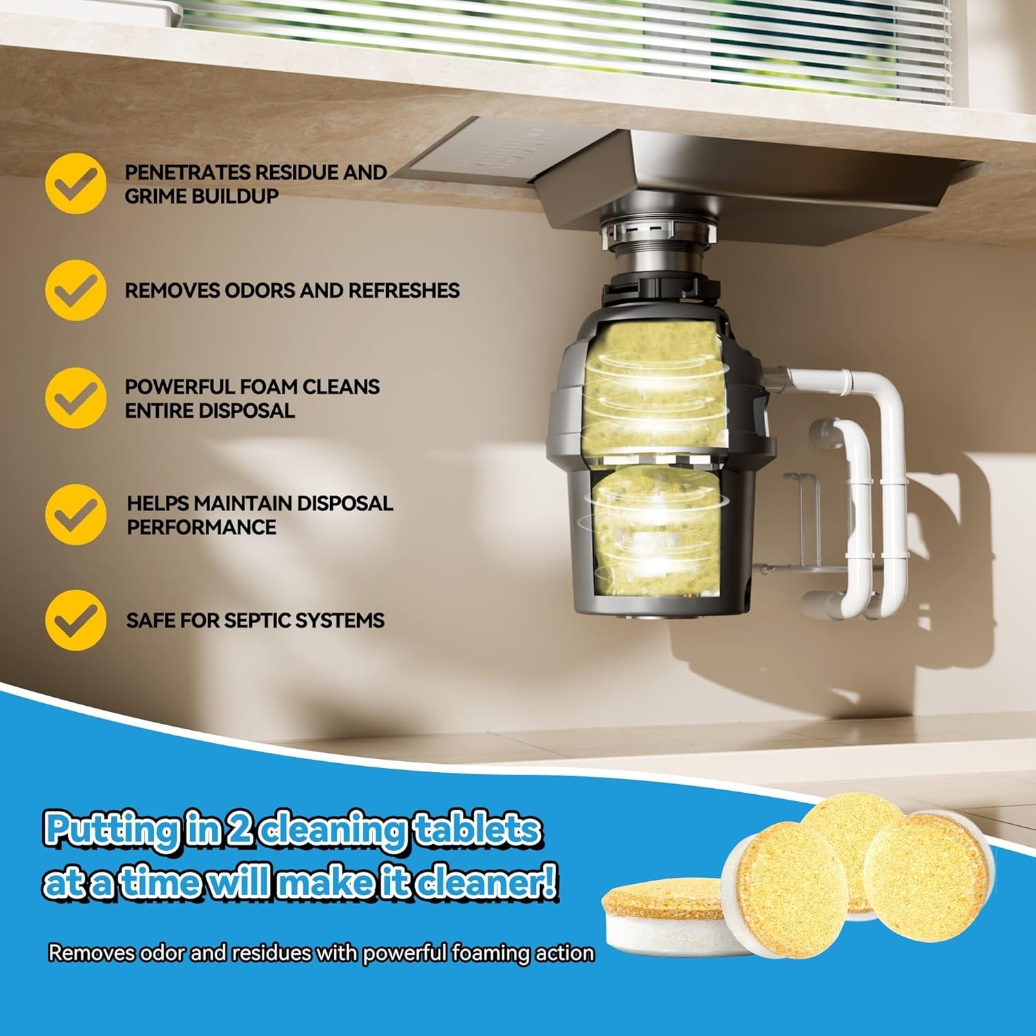 Foaming Garbage Disposal Cleaner Deodorizer Tablets – 24 Pack (1 Supply)