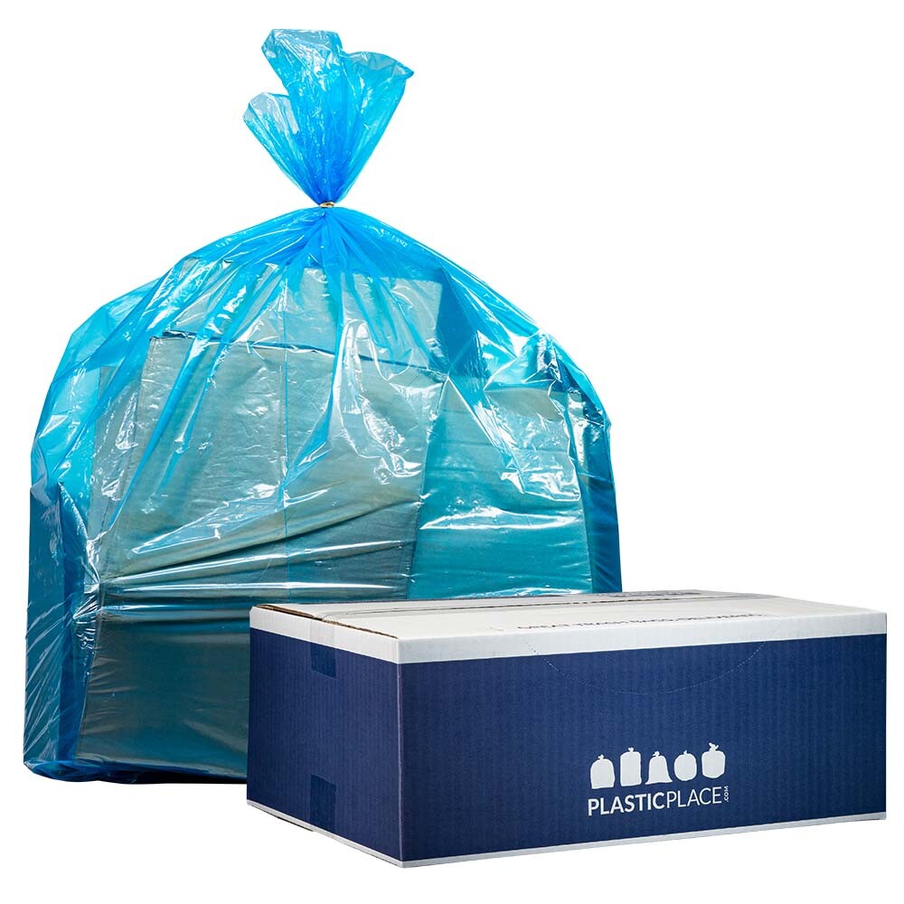 Plasticplace 32-33 Gallon Recycling Bags – Blue, Case of 100 Garbage Bags