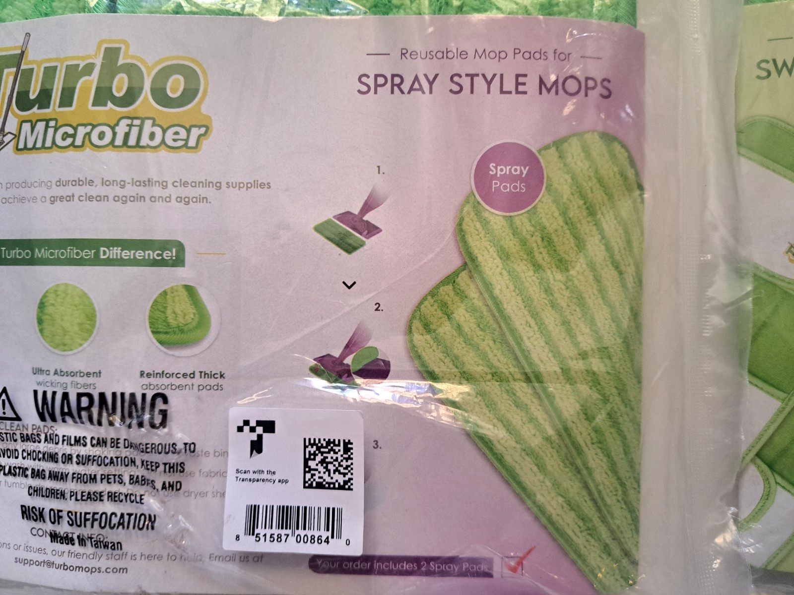 Turbo Microfiber Green Reusable Washable Mop Pads 4-Count For 12″ Spray Mop
