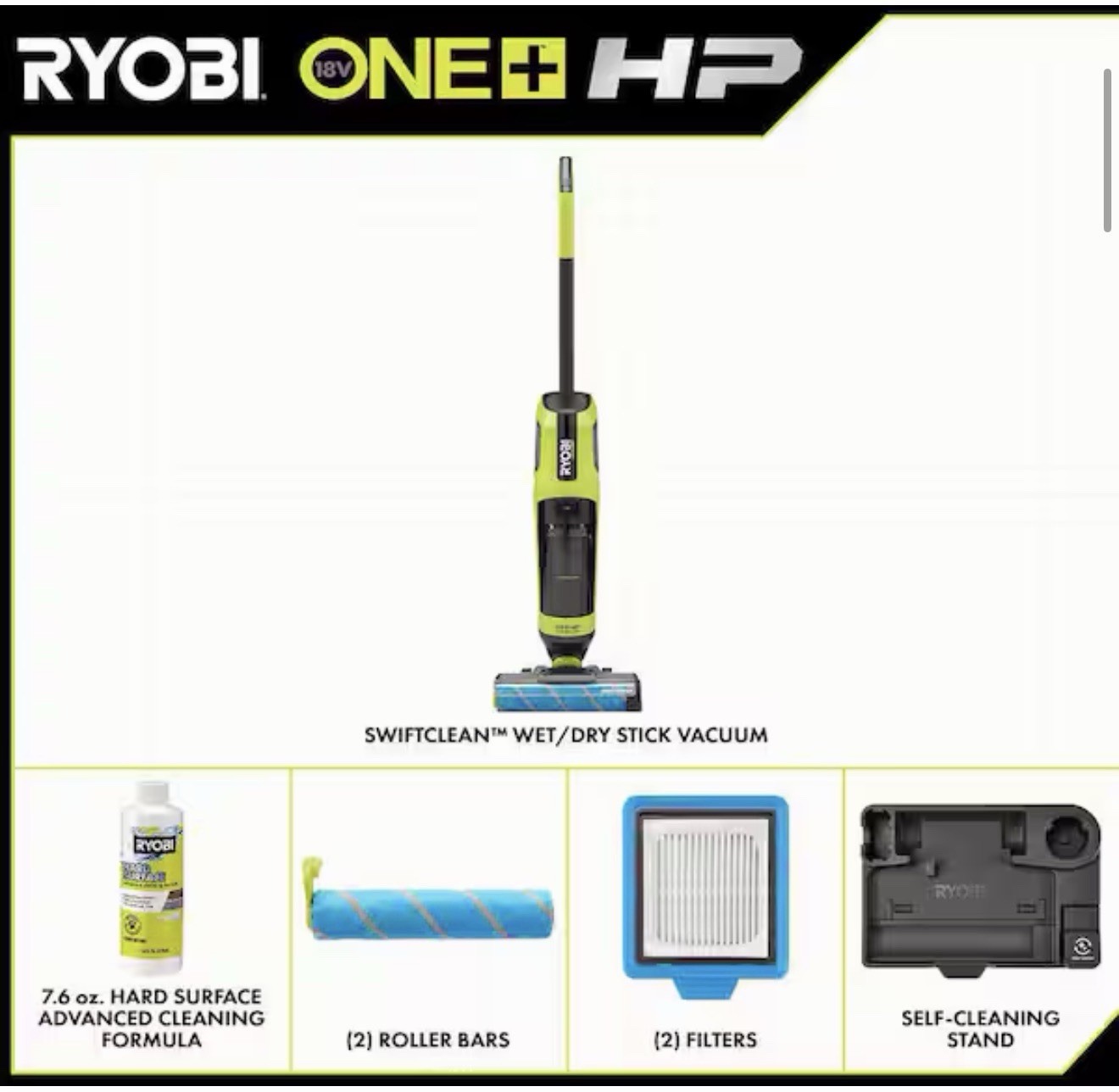 Ryobi ONE+ HP 18V Cordless SWIFTClean Wet/Dry Stick Mop and Vacuum