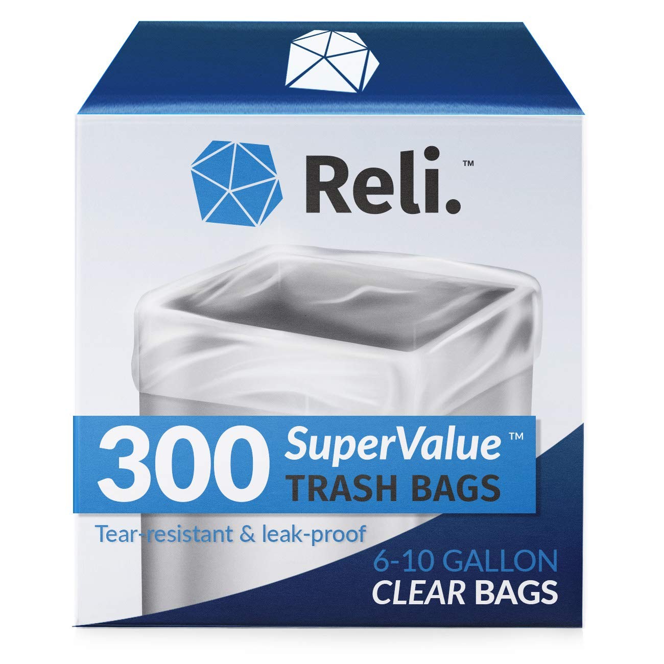 Reli. 6-10 Gallon Trash Bags | 300 | Clear 1 Count (Pack of 300),