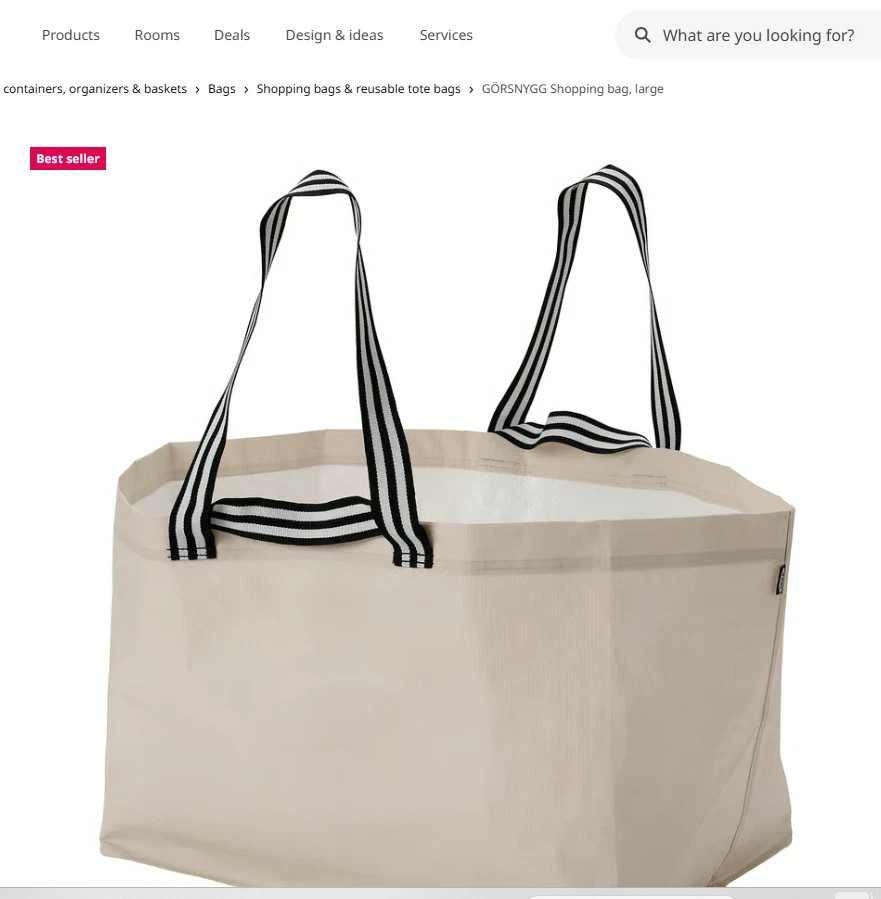 IKEA Large Shopping Bag Tote Durable LightBeige, 22.5×14.5×15.25″ 20Gal