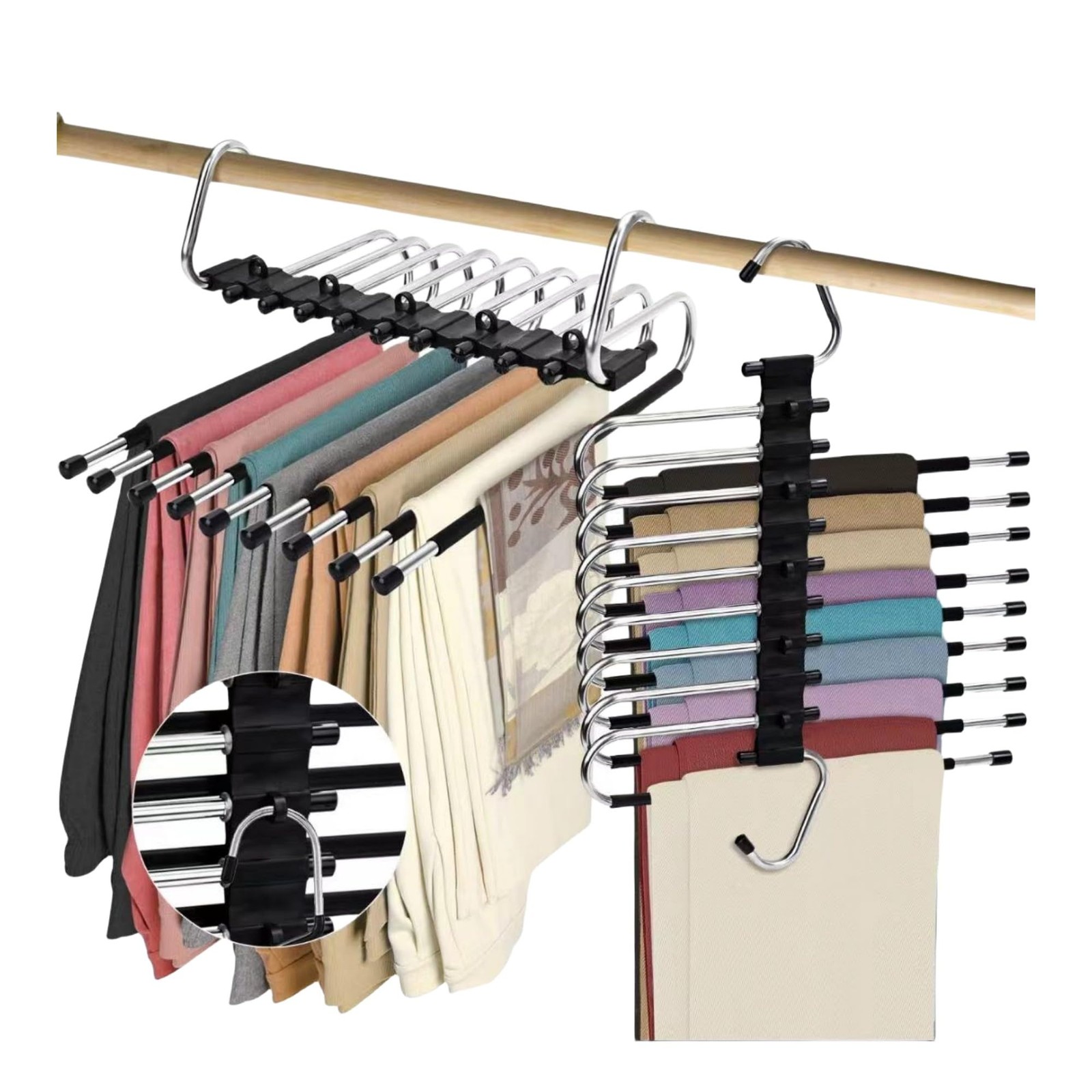 2Pack 9 Layers Foldable Pants Hangers Space Saving Trouser Hanger Multifuncti…