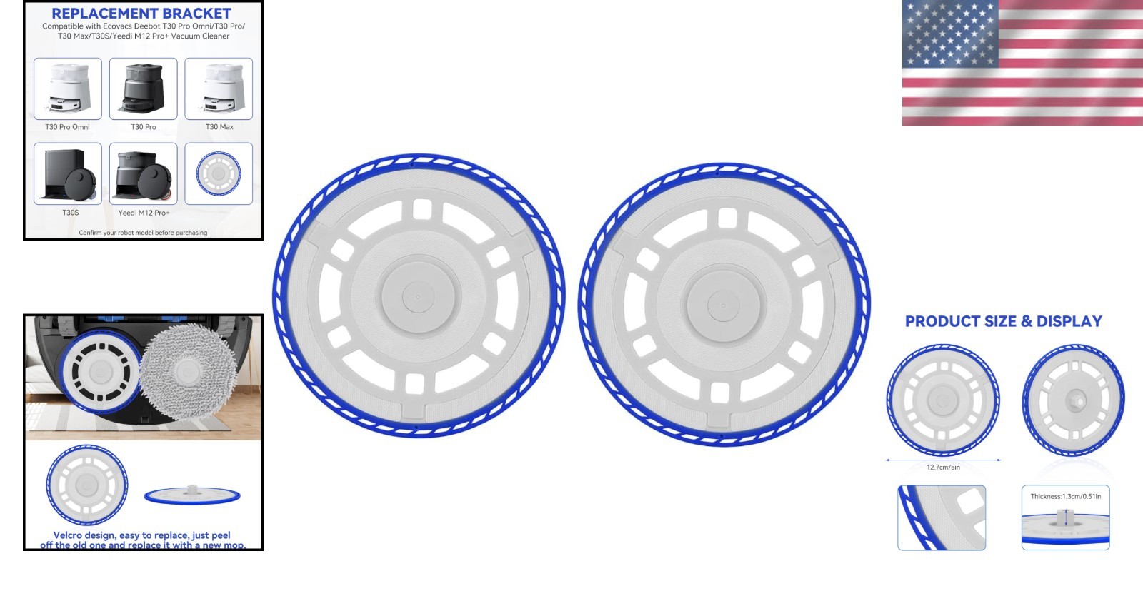 Easy Installation Mop Pad Holders for Ecovacs T30 & Yeedi M12 Pro – 2-Pack