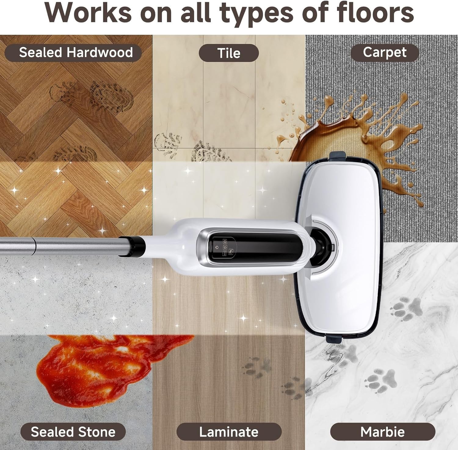 12-in-1 Steam Mop, Detachable Handheld Steam Cleaner for Home, 23FT Cord, 3 S…