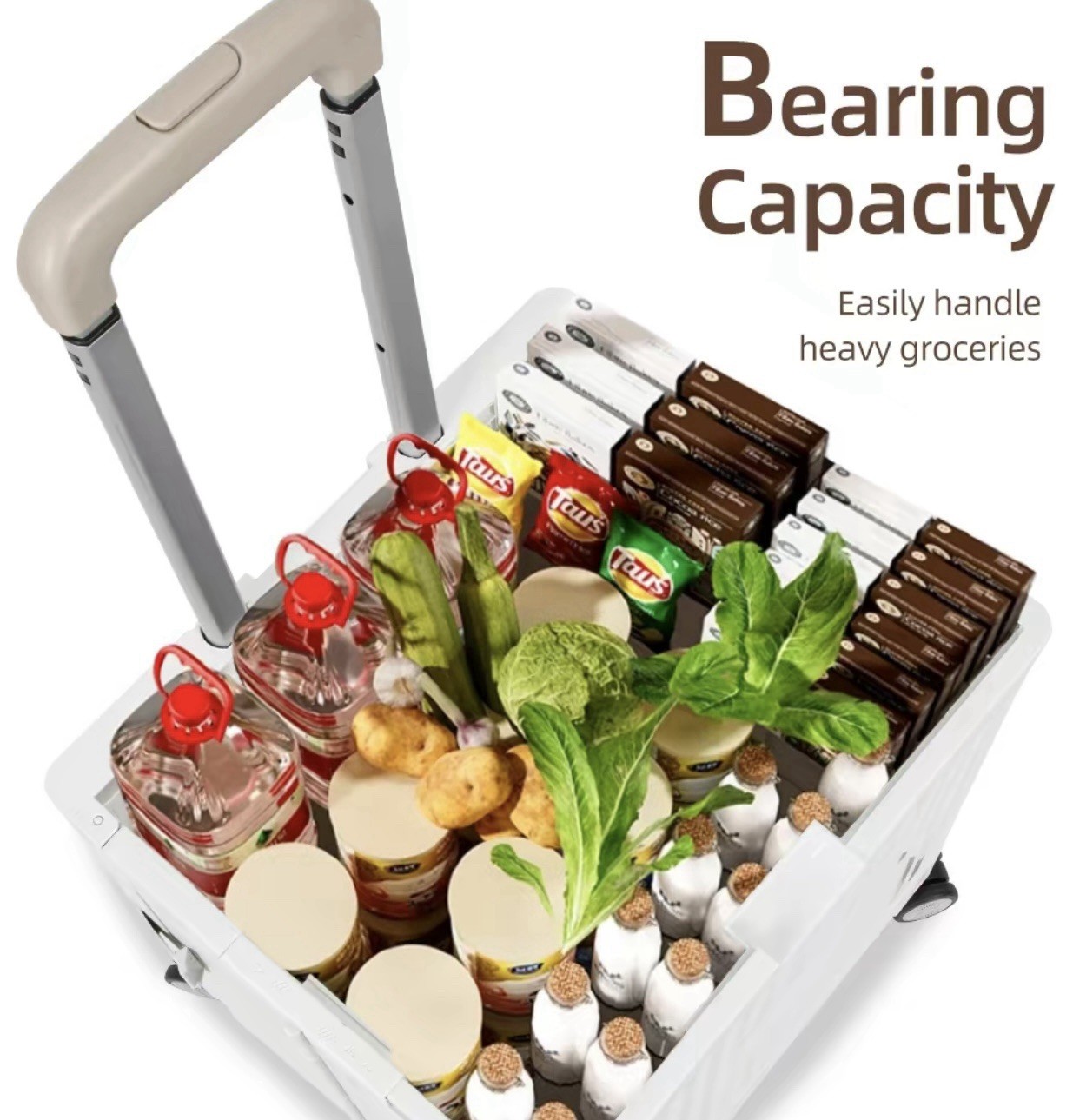 Folding Rolling Cart with Lid,Collapsible Trolley for Shopping and Office(pink)