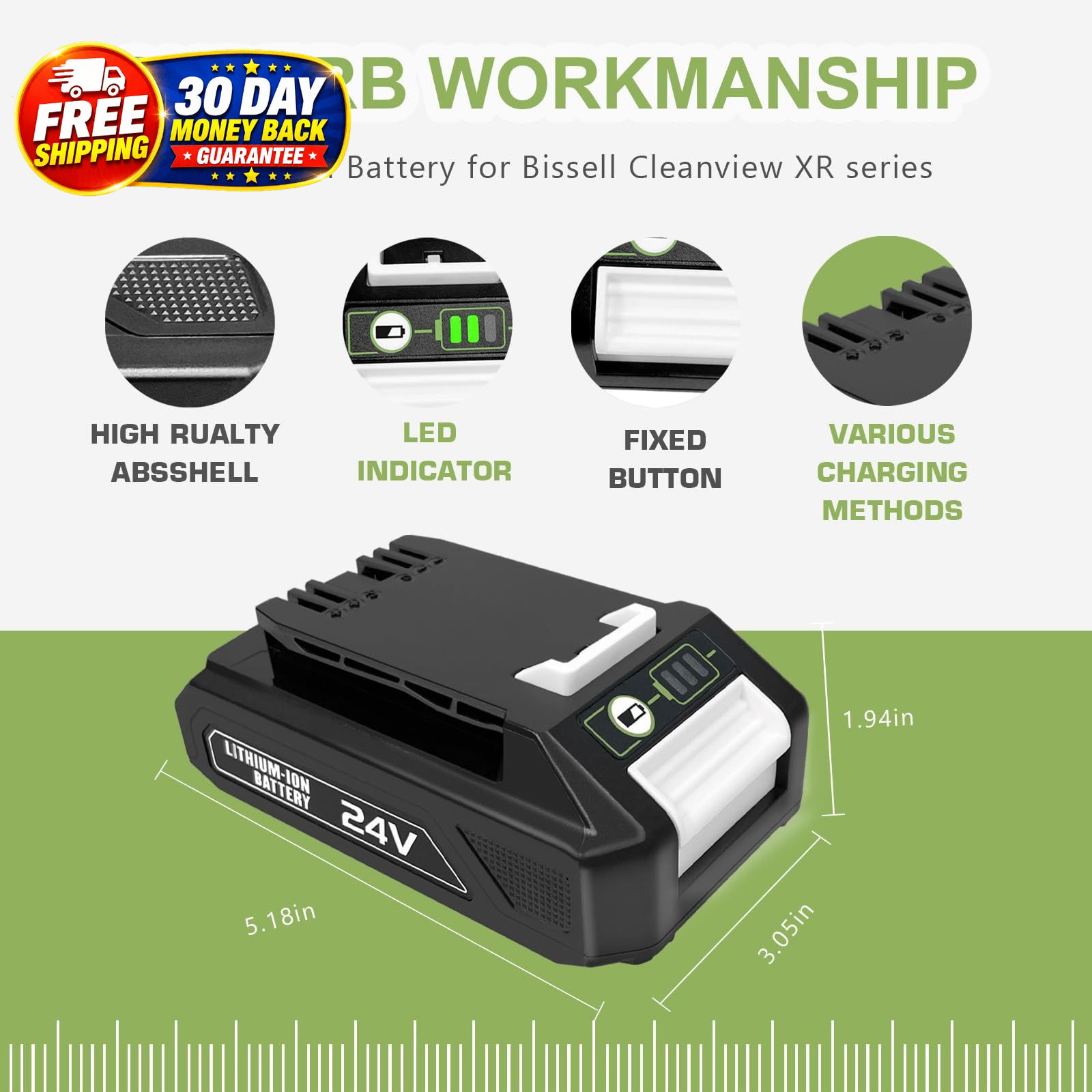24V 3.0Ah Battery Replacement for Bissell CleanView XR Cordless Vacuum
