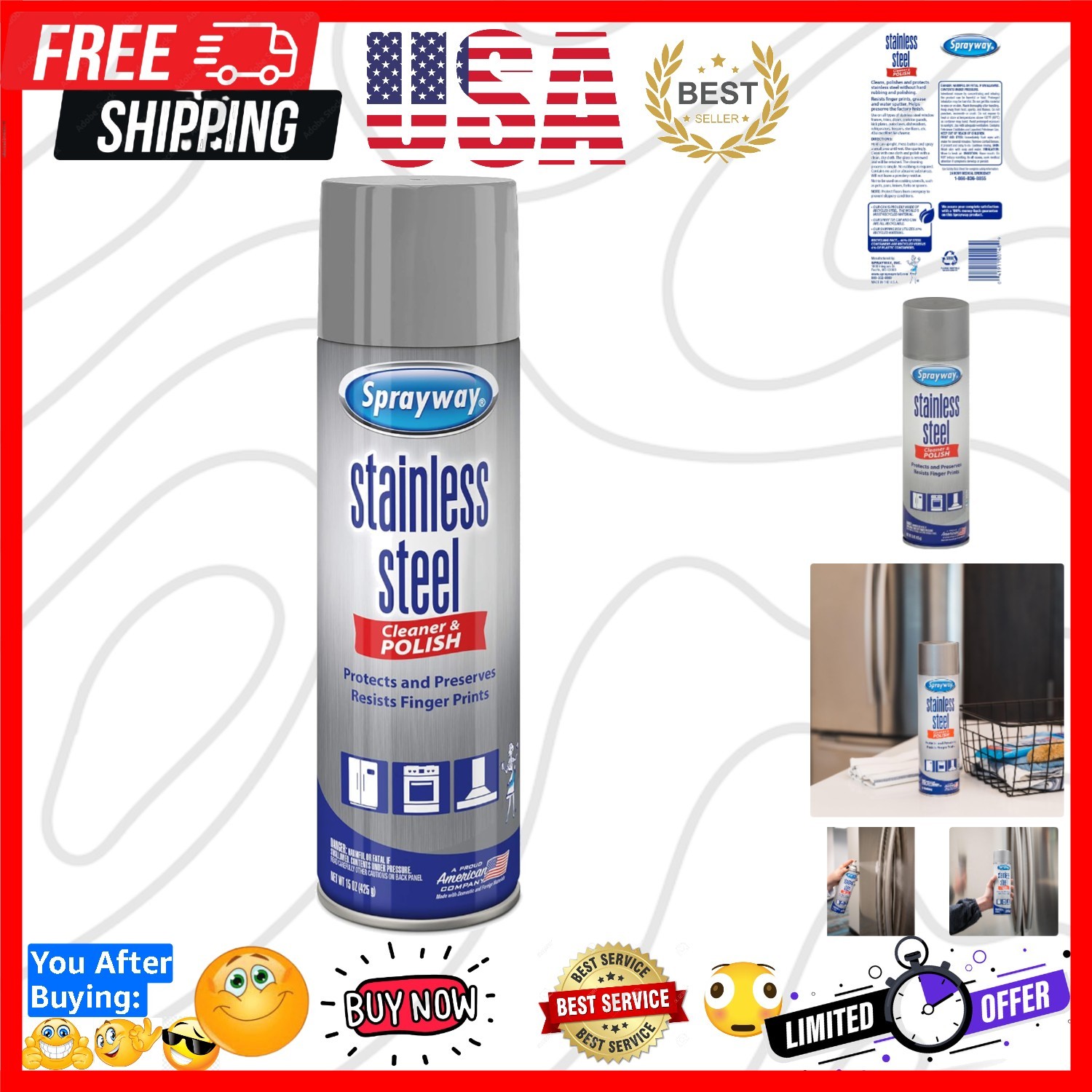 Water-Based Stainless Steel Cleaner, 15 Fl Oz Pack of 1