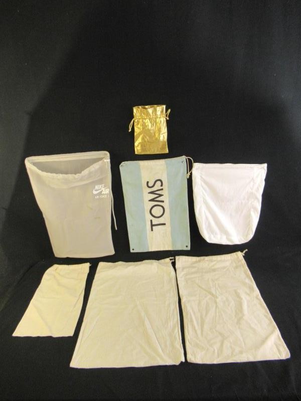 Lot of 7 Drawstring Storage Bags Nike Toms Target Gold White Beige Pre-owned