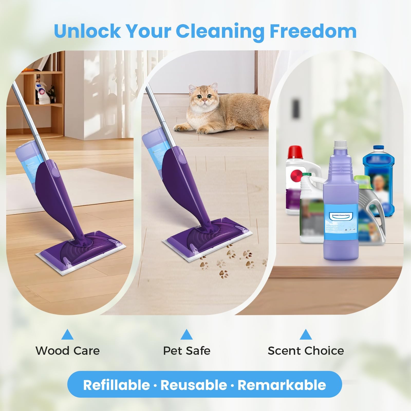 Upgraded Refillable Bottle for Swiffer Wet Jet Mop – 1250ml /42.3 FL OZ, Leak…