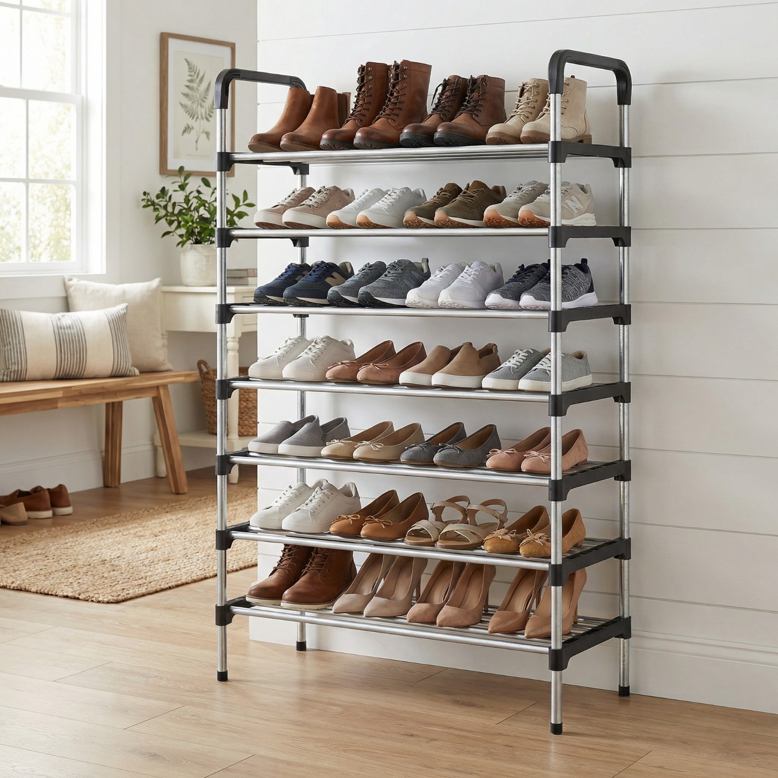 7-Tier Multifunctional Metal Shoe Rack Organizer for Entryway,Hallways,Bedrooms