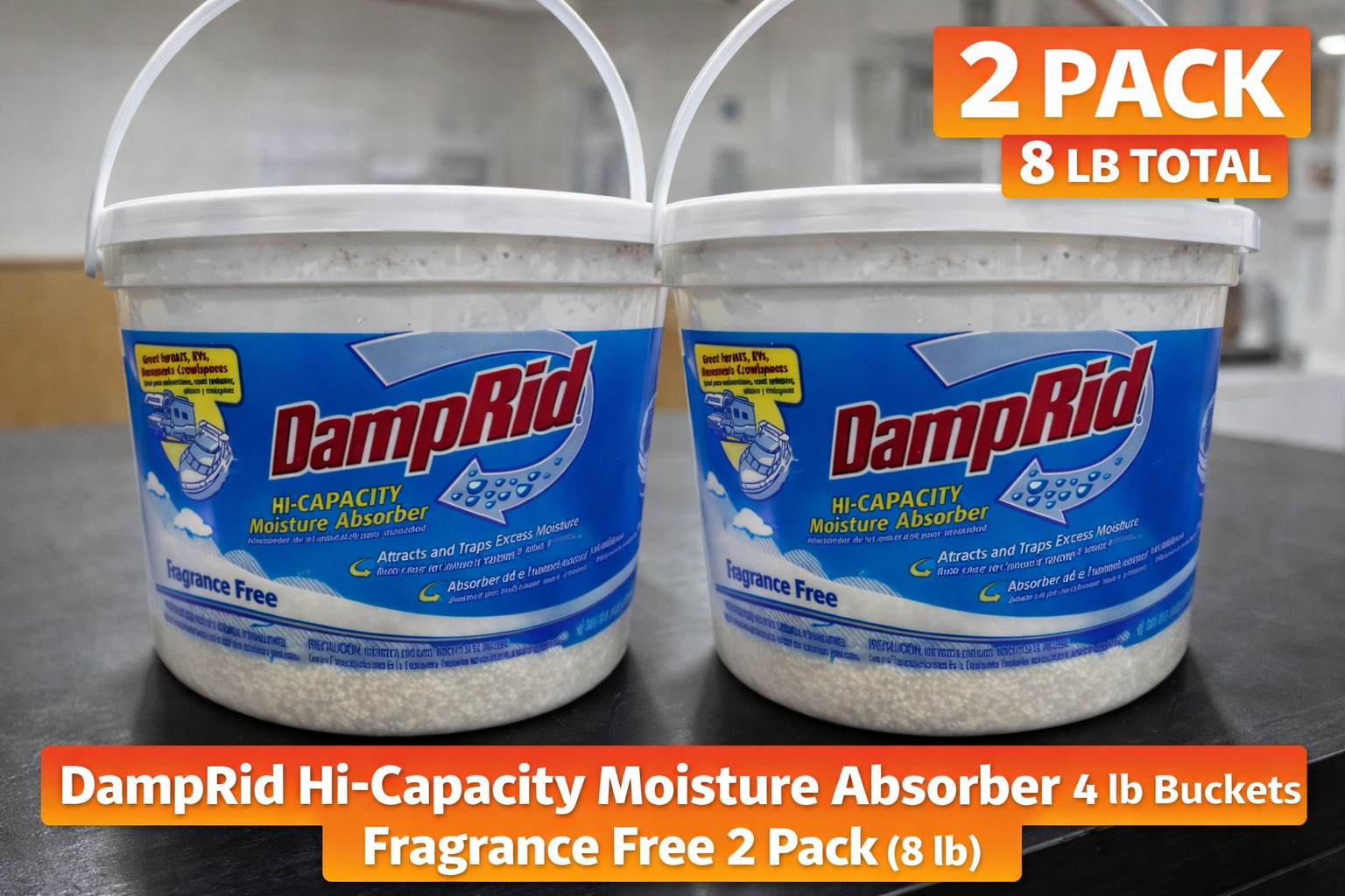 DampRid Hi-Capacity Moisture Absorber 4 lb Bucket Fragrance Free 2 Pack (8 lb)