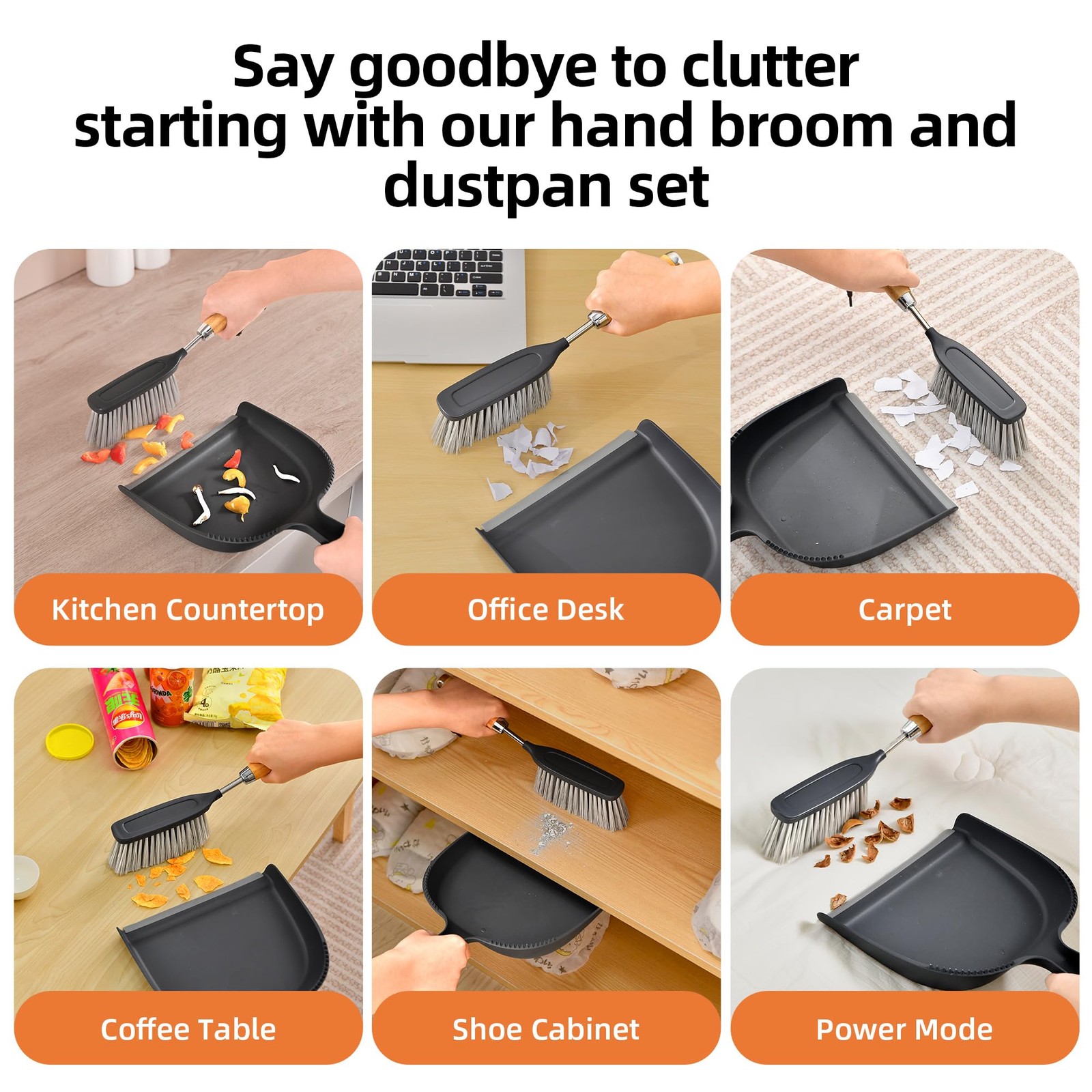 Hand Broom and Dustpan Set 13.8″ X 9.1″ Bamboo Stainless Steel – Portable