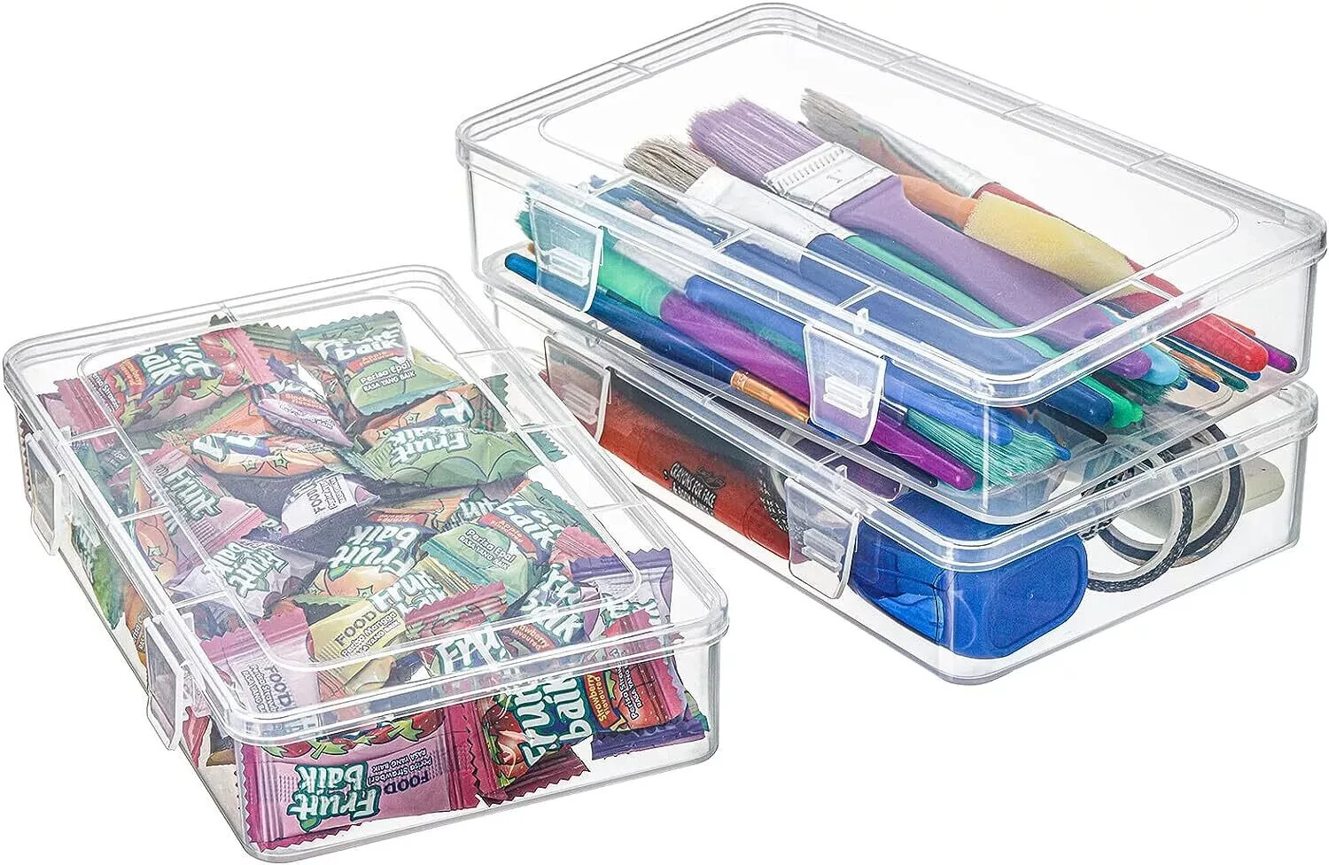 12 Pack Clear Plastic Storage Containers Lids 8 X5X1.75 Inch Empty Hinged Boxes