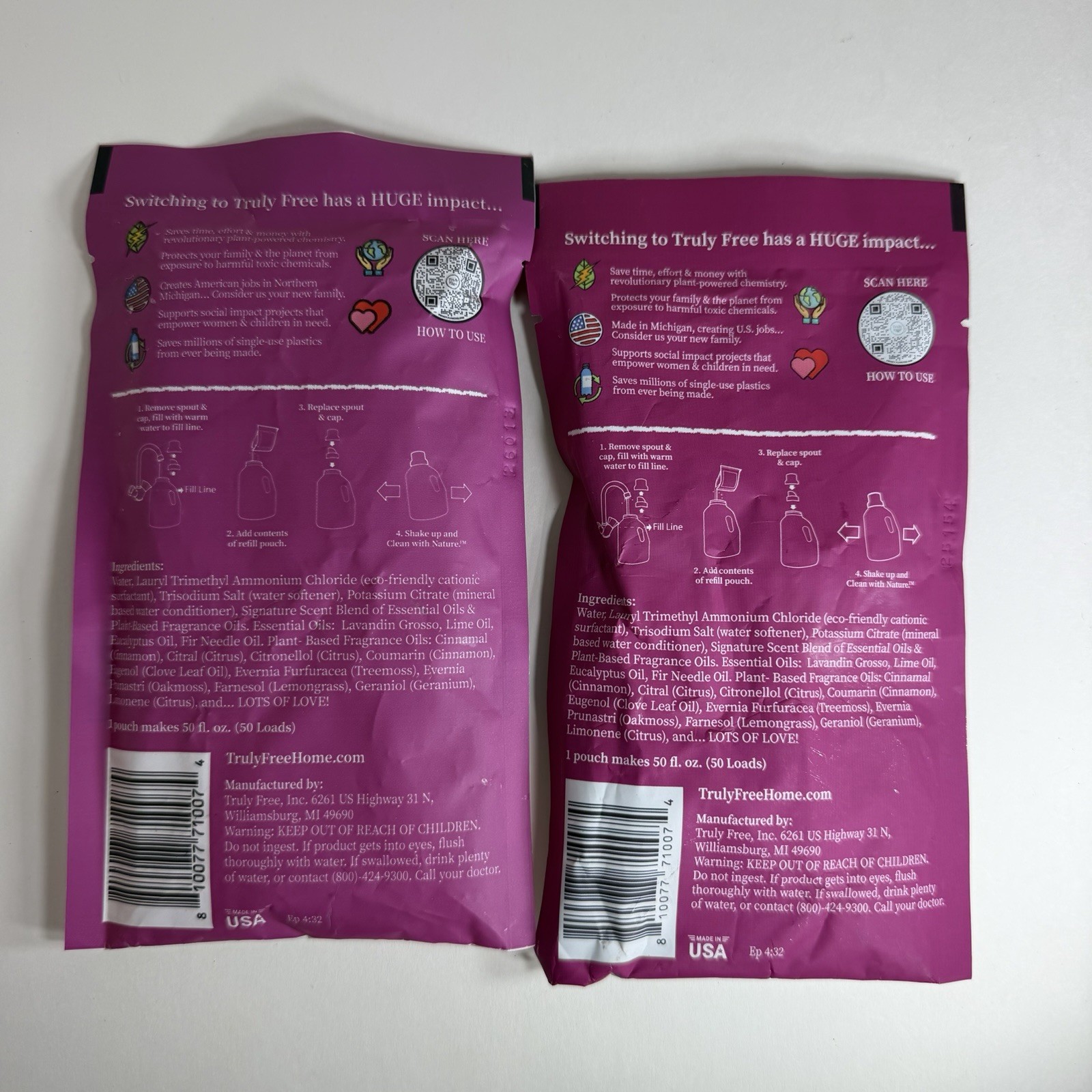 Truly Free Non-Toxic Softening Rinse Refill 50 Loads Two Packs Concentrate Lot