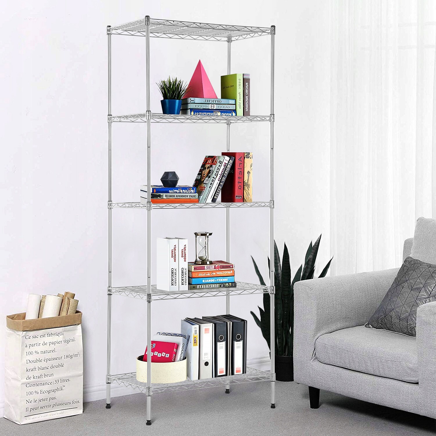 Heavy Duty 24″W x 14″D x 60″H 5-Shelf Metal Freestanding Shelves,Chrome