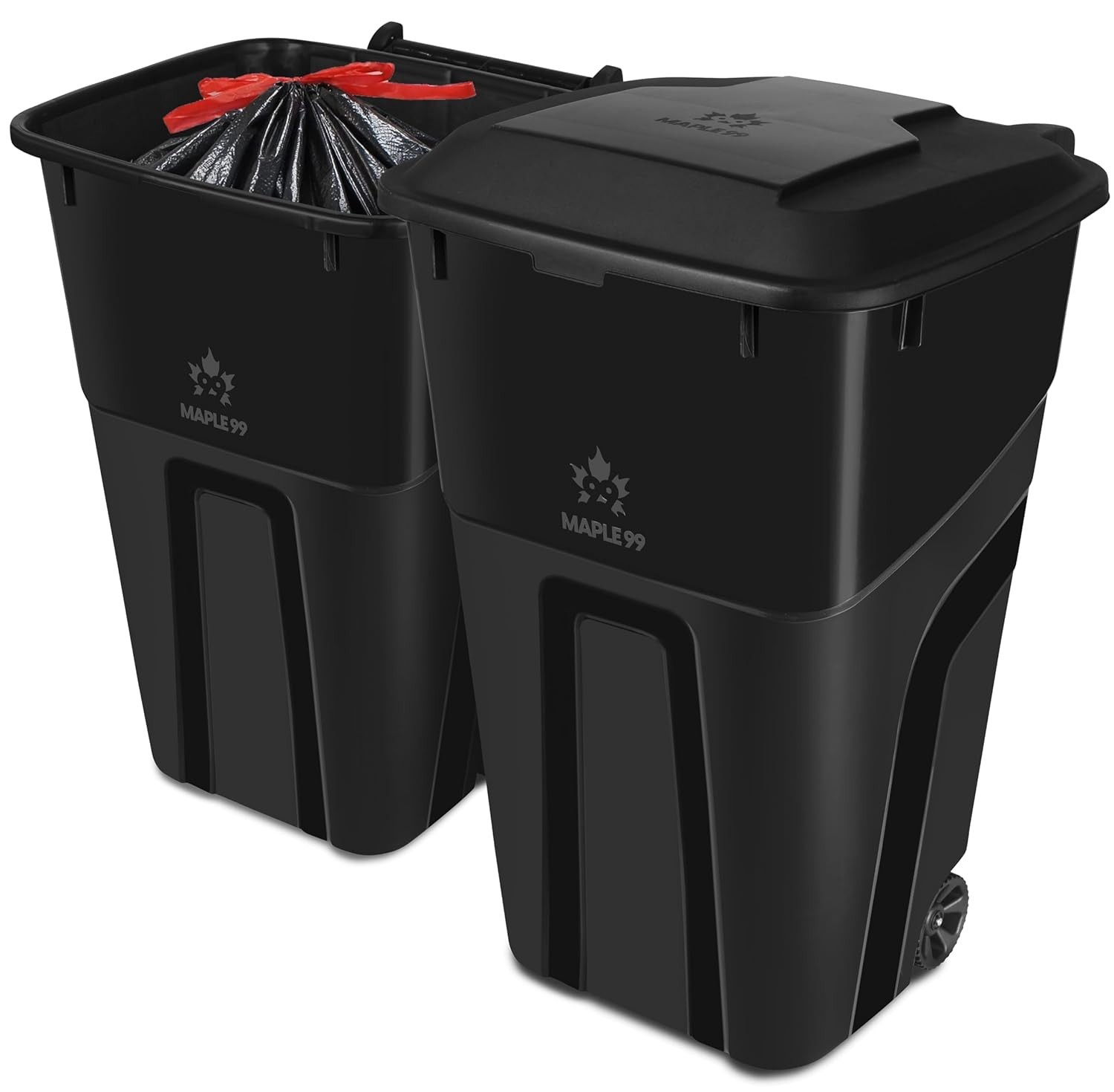 32-Gallon Wheeled Trash Can with Lid 2 Pack Heavy-Duty Outdoor Bins