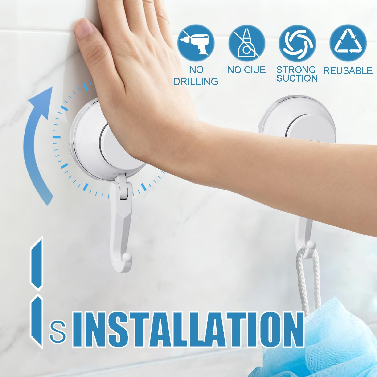 Heavy Duty Suction Cup Hooks for Shower, 2-Pack 11 lbs Removable Hooks for To…