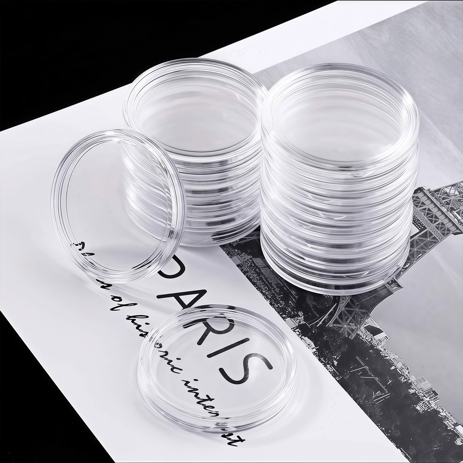 100PCS 25mm Silver Gold Coin Cases Capsules Holder Clear Plastic Round Storage