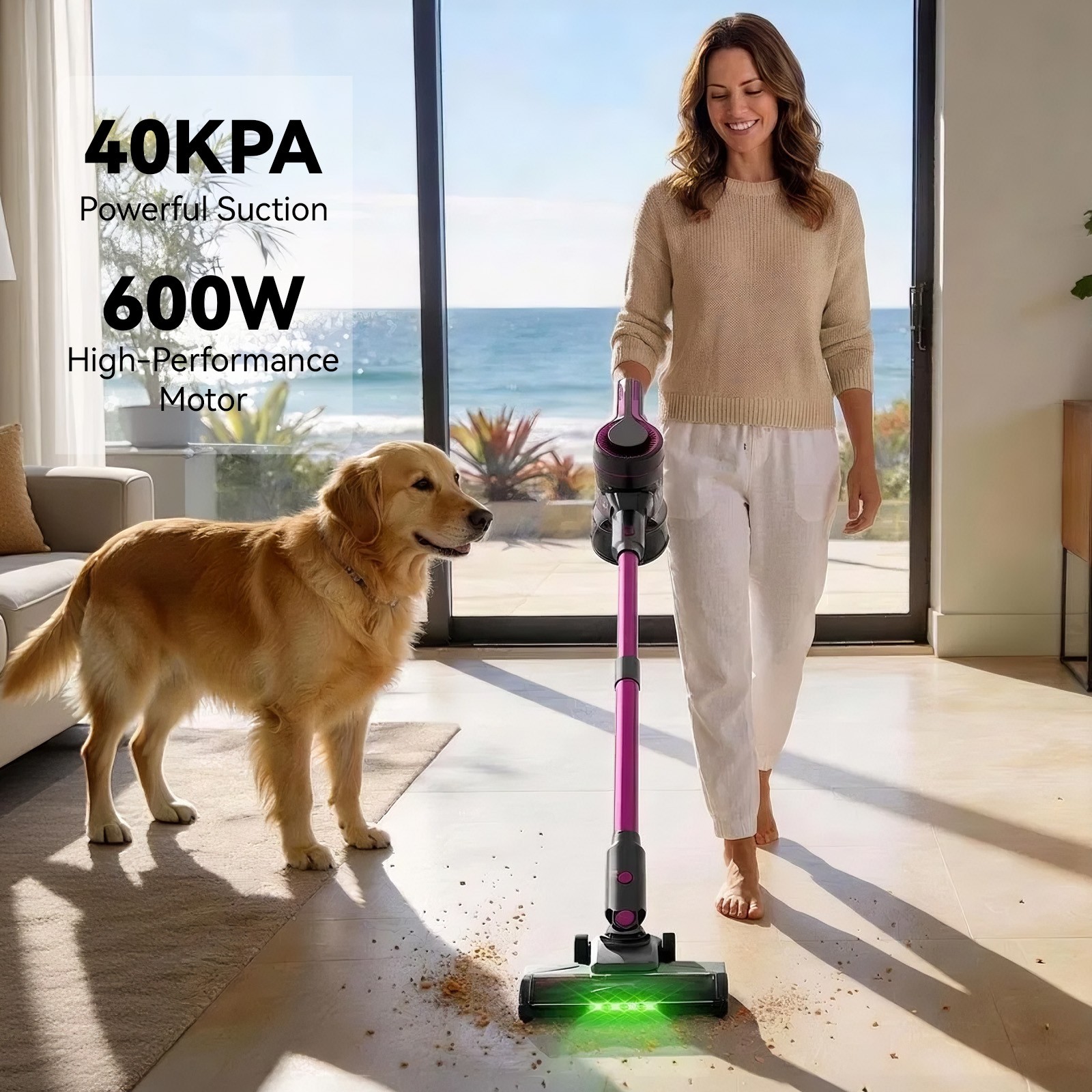 Cordless Stick Vacuum Cleaner with Powerful Suction 600W 40000PA 70Mins Runtime