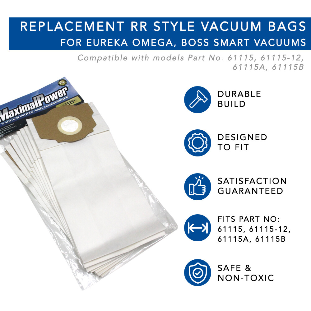 MaximalPower Vacuum Bags for Eureka Omega, Boss Smart, 61115, 61115-12, AB (9PK)