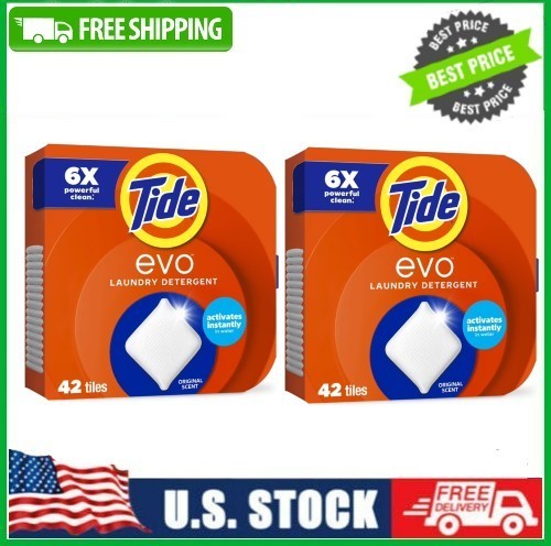 2 PACK Tide Evo Laundry Detergent Tiles, Original Tide Scent, 42 Count PACK