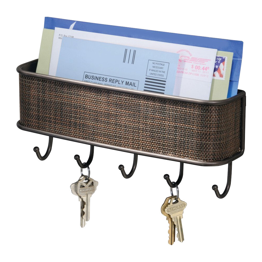 Wall-Mounted Key Holder & Mail Organizer with 5 Hooks – Entryway Storage & Decor