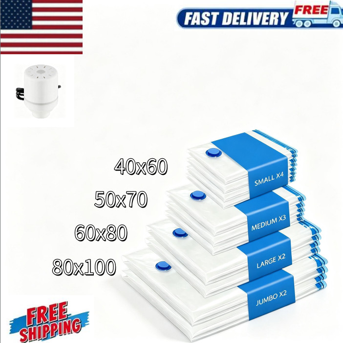 Vacuum Storage Bag 11 Space Saver Bags with Electric Air Pump For Clothes Pillow