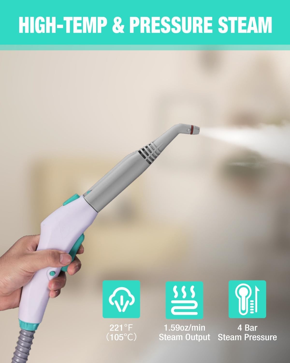 HAUSHOF 1500W Portable Steam Cleaner w/1.5L Tank and Wheels 4 Bar 16 Accessories
