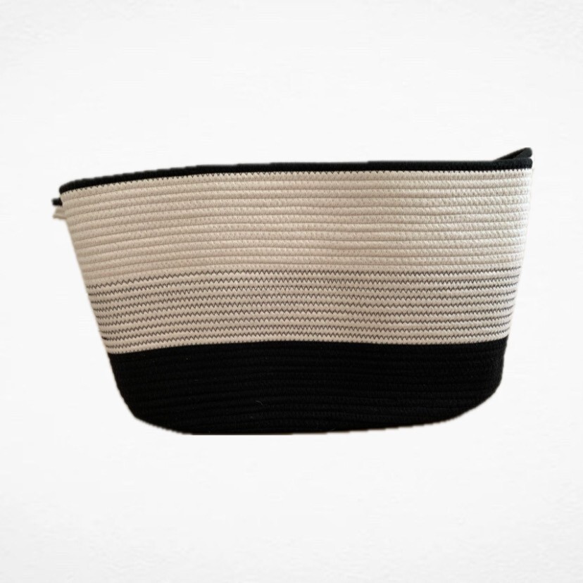 Large black & white cotton rope basket, blanket basket, storage basket, laundry