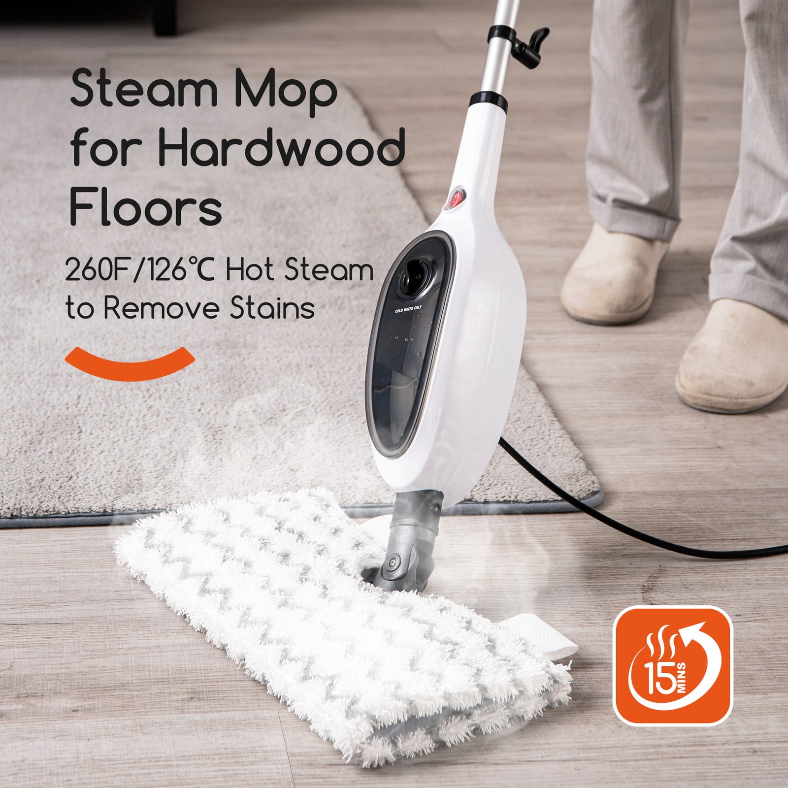 10-in-1 Floor Cleaning Electrical Steam Mops Cleaner Flip Design 15s FastHeating