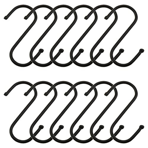 S Hook 12PCS 2.7 x 0.8 x 0.1Inch Black Heavy Duty Stainless Steel S-Shaped