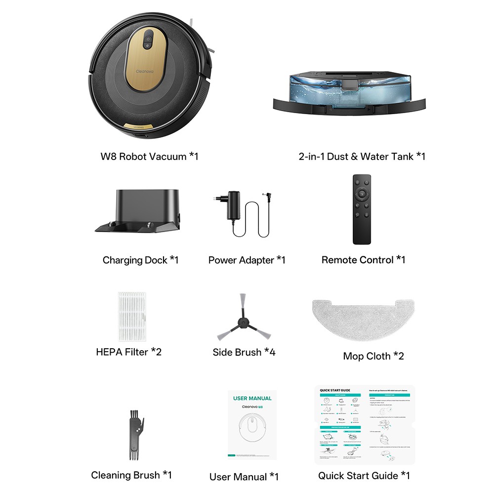 Vactidy W8 Robot Vacuum and Mop 5000Pa Suction,150-Min Runtime,App/Voice Control