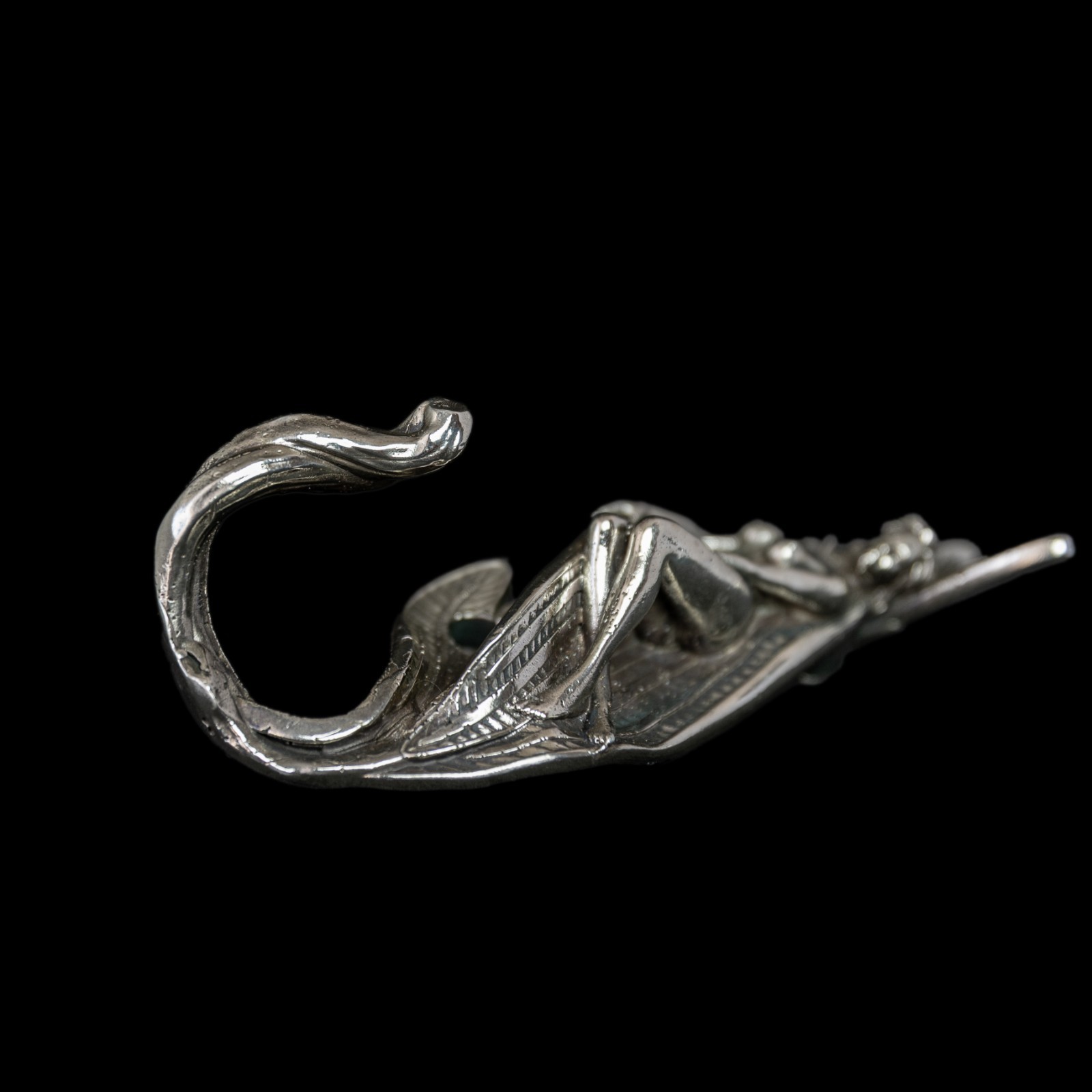 Fairy Wall Hook – Heavy Nickel Silver Art Nouveau Hanger–Fantasy Home Decor