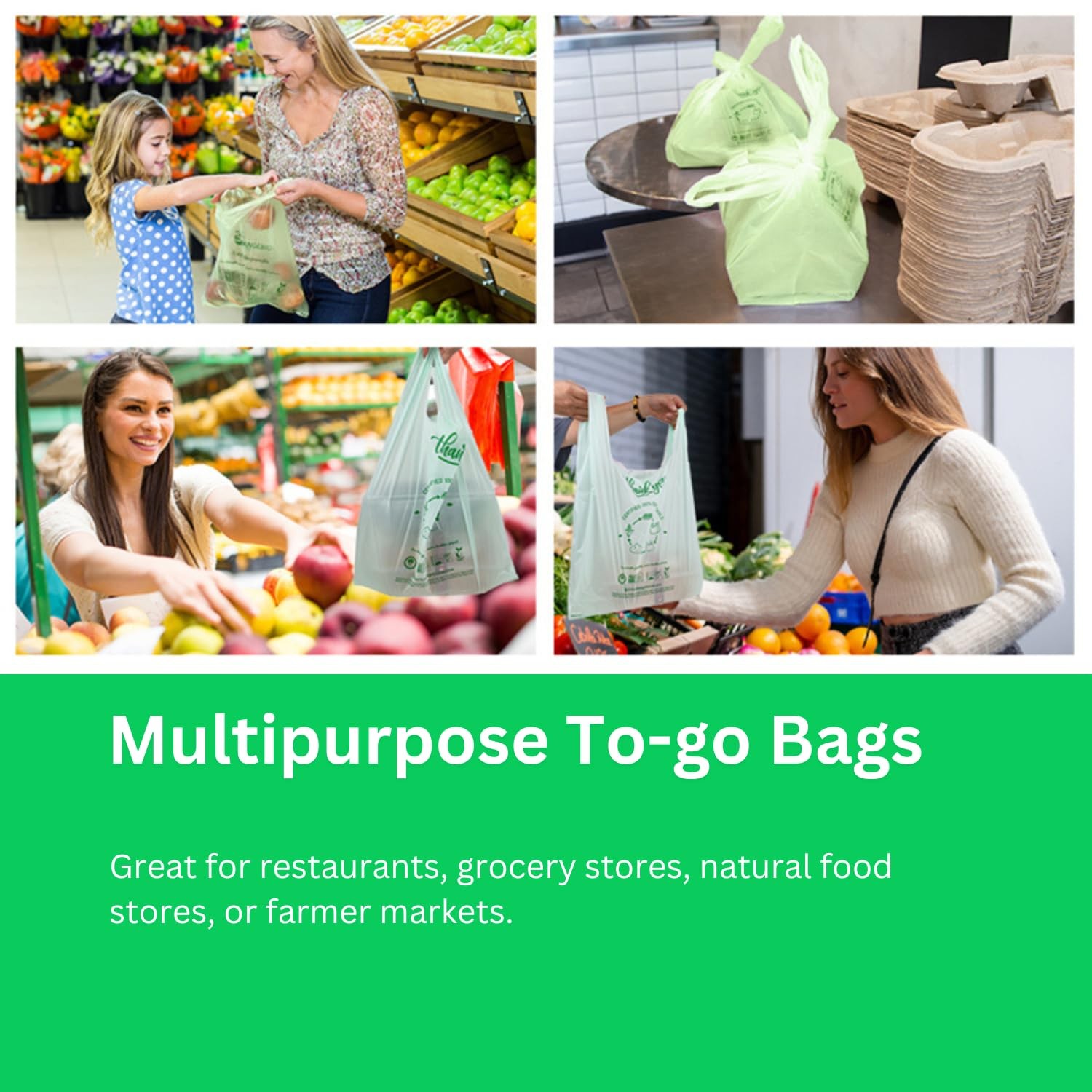(Large) Certified Home Compostable Shopping Bags, 200ct, 12″x 6″ x 20″ (Extra…
