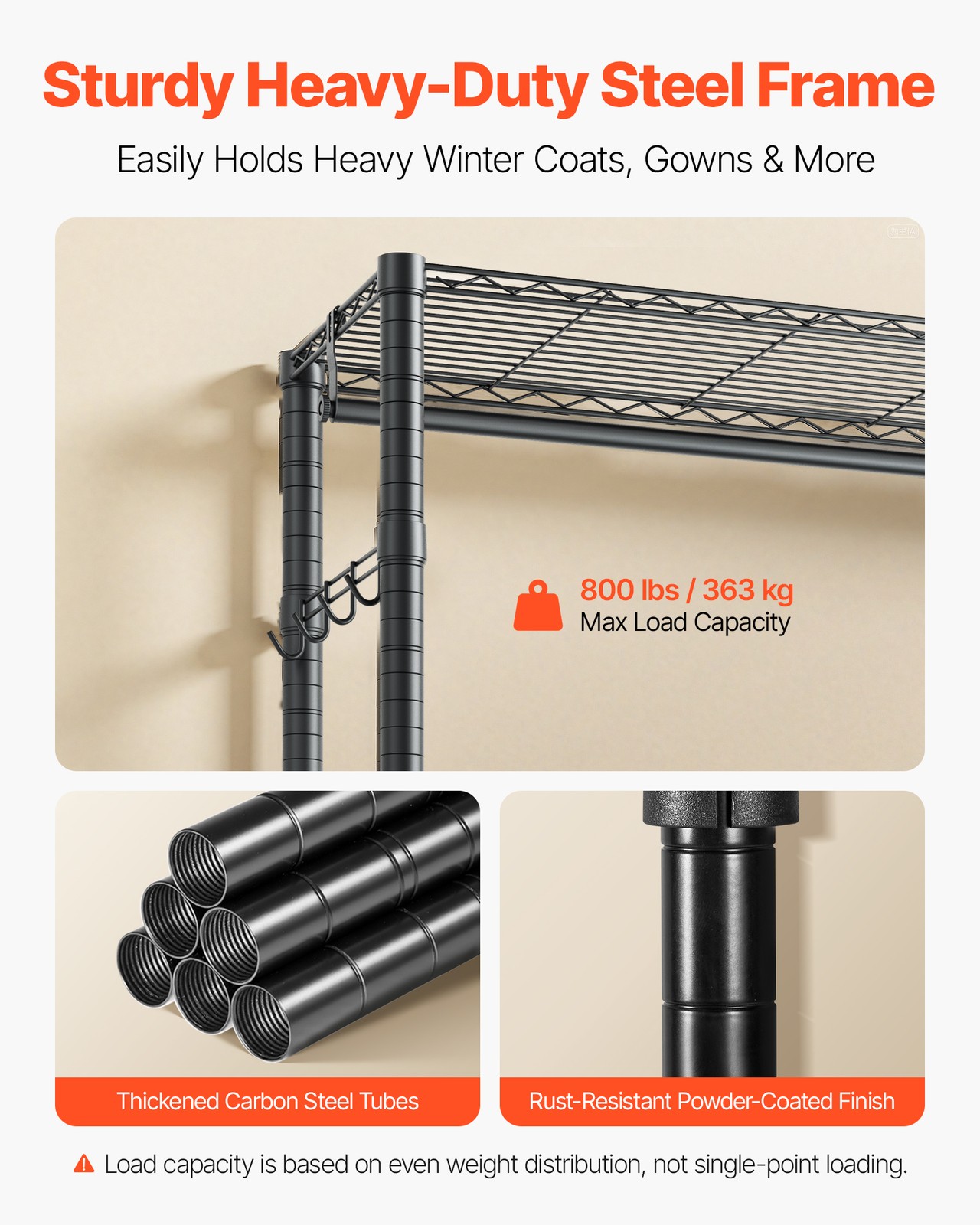 VEVOR Clothes Garment Rack Freestanding Closet Wardrobe Rack Carbon Steel Frame