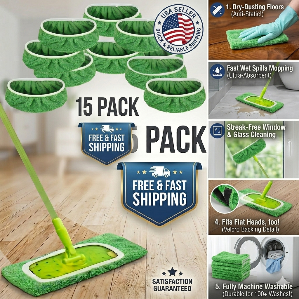15 Reusable Microfiber Mop Pads Dust Mop Refills Washable Replacement Wet Pads