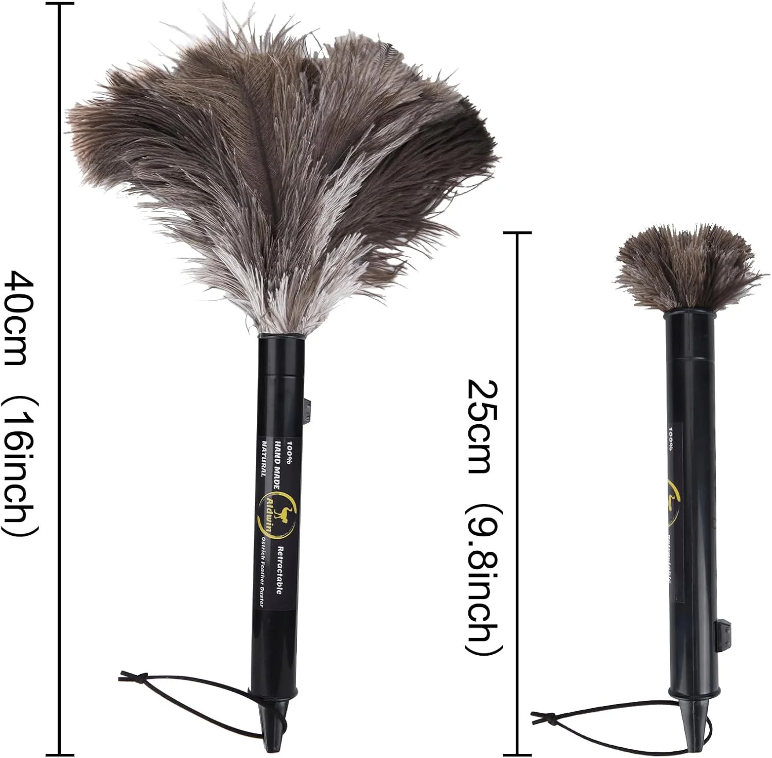 Aldwin Ostrich Feather Duster Retractable 1 Pack,16 inch Genuine Fluffy Natural