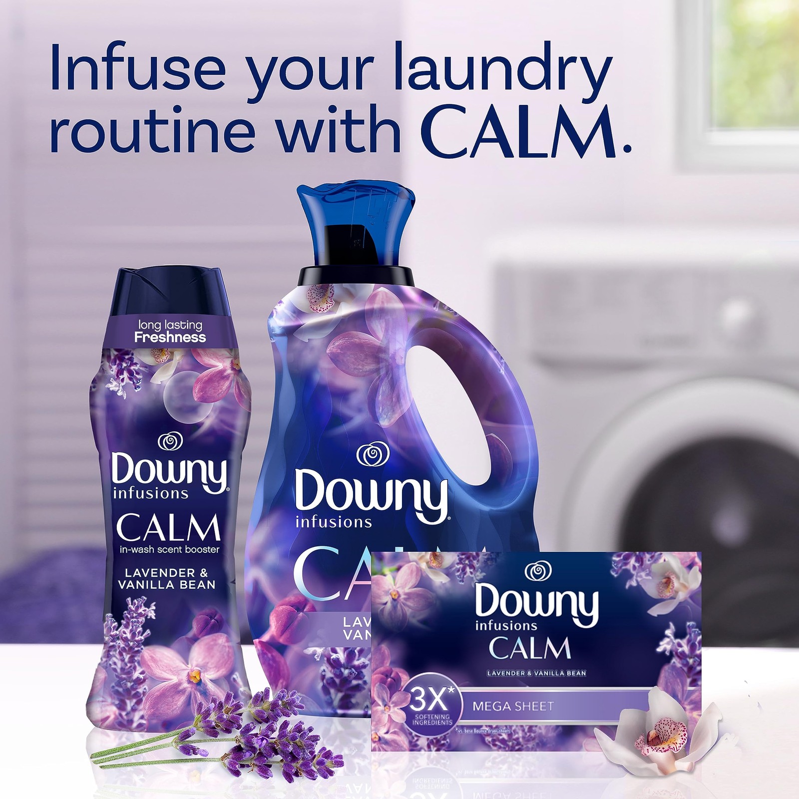 Downy CALM, Mega Dryer Sheets, Laundry Fabric Softener, Lavender and Vanilla …