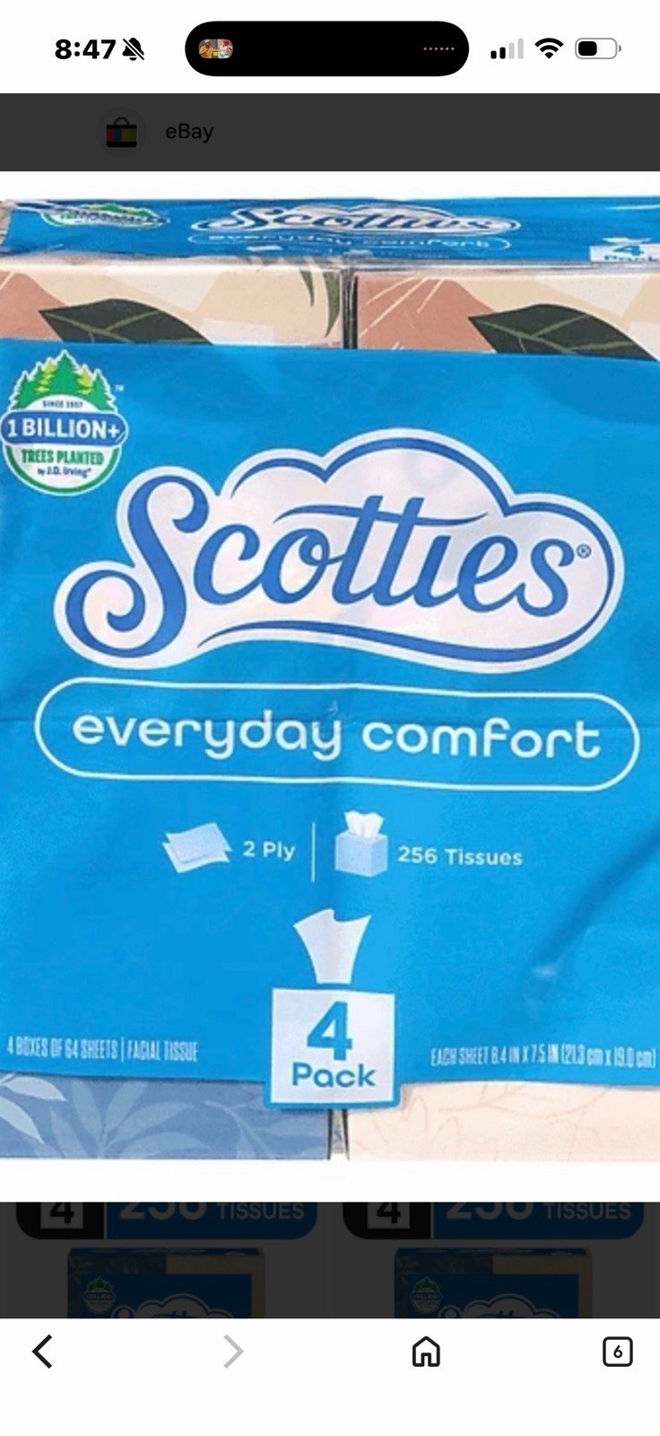Scotties Everyday Comfort Facial Tissue, 2-Ply White, 4 Pack (251-500 Sheets)