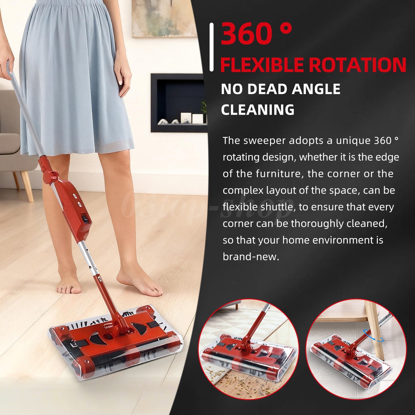 Swivel Sweeper Cordless Vacuum Lightweight 4000 RPM 360 Swivel Rechargeable Quad