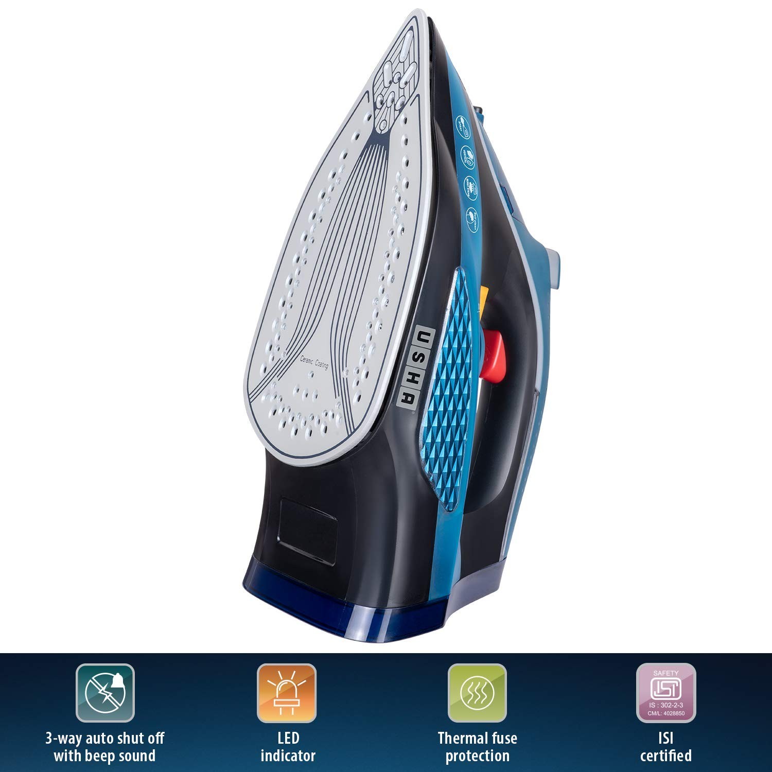 USHA Aqua Glow 2000 watts Steam Iron with Innovative Led Indicator 220V