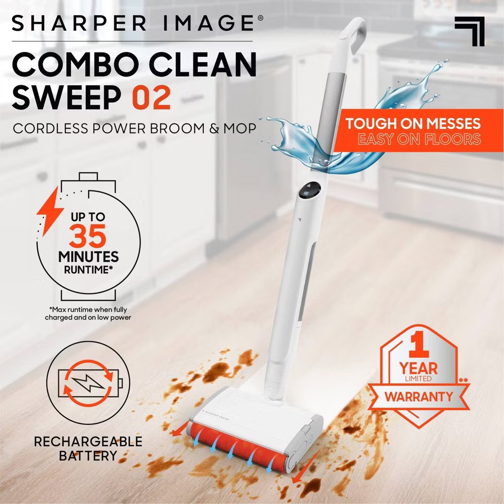 Sharper Image Combo Clean Sweep 02, Cordless Power Broom & Mop White